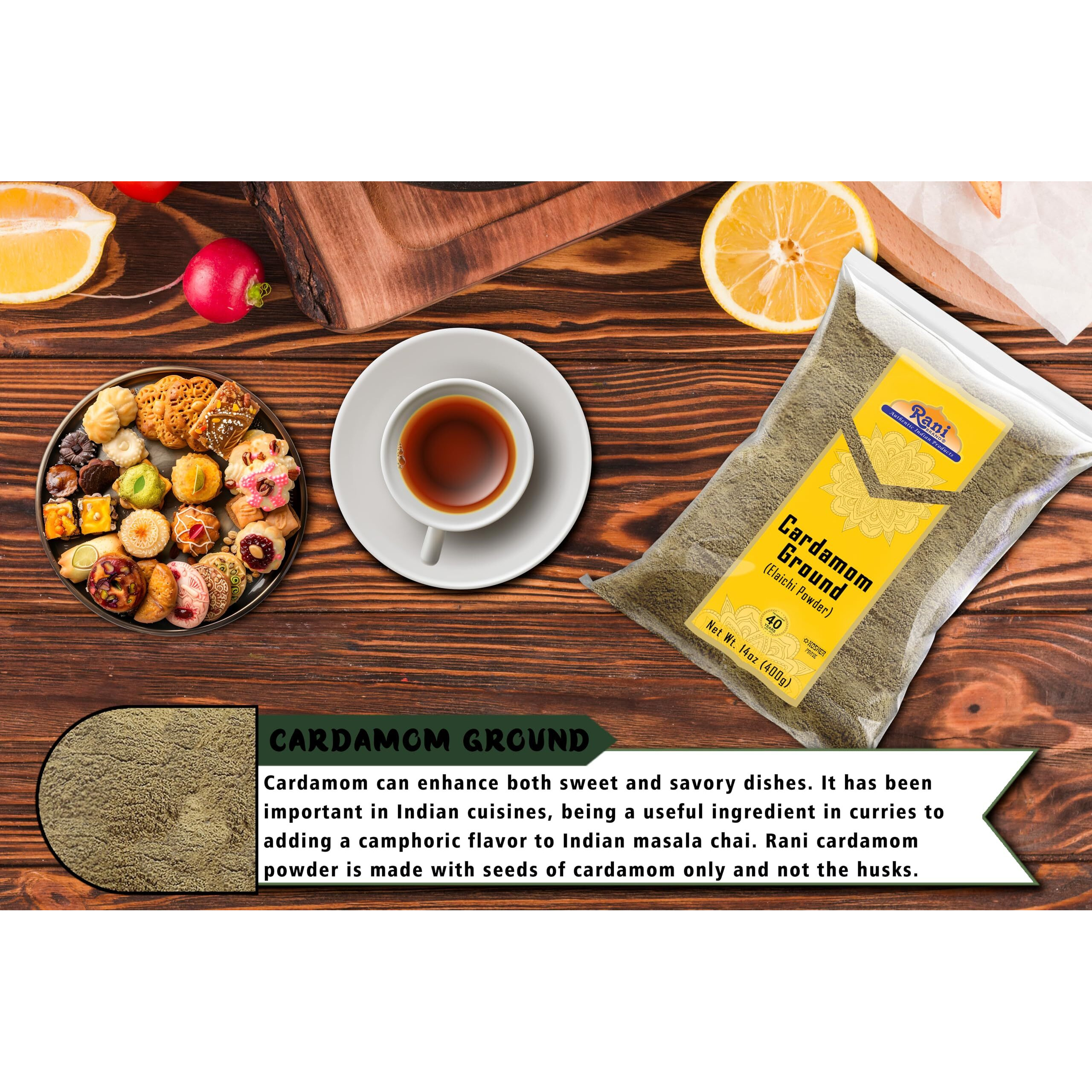 Rani Cardamom (Elachi) Ground, Powder Indian Spice 14oz (400g) ~ All Natural, No Color Added, Gluten Friendly, Vegan, NON-GMO, Kosher, No Salt or Fillers