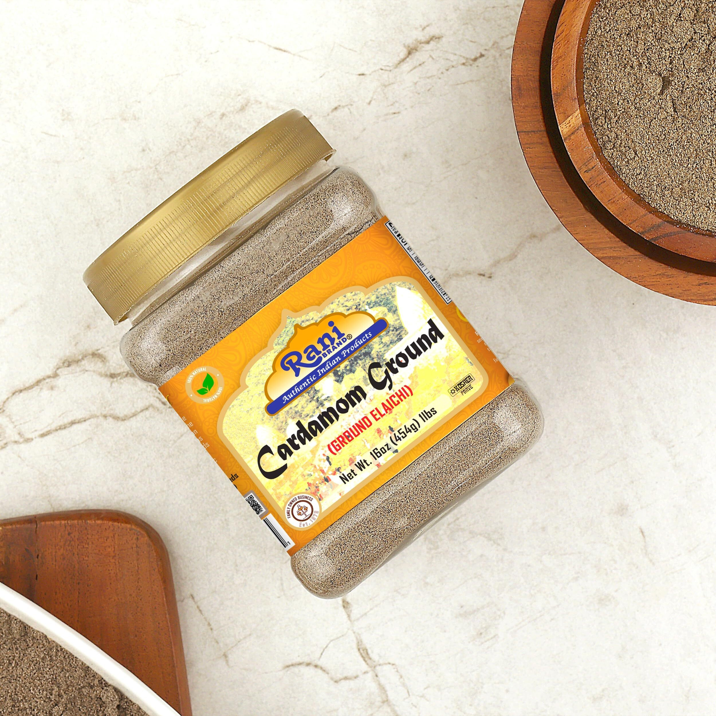 Rani Cardamom (Elachi) Ground, Powder Indian Spice 16oz (1lb) 454g PET Jar ~ All Natural, No Color Added, Gluten Friendly, Vegan, NON-GMO, Kosher, No Salt or Fillers