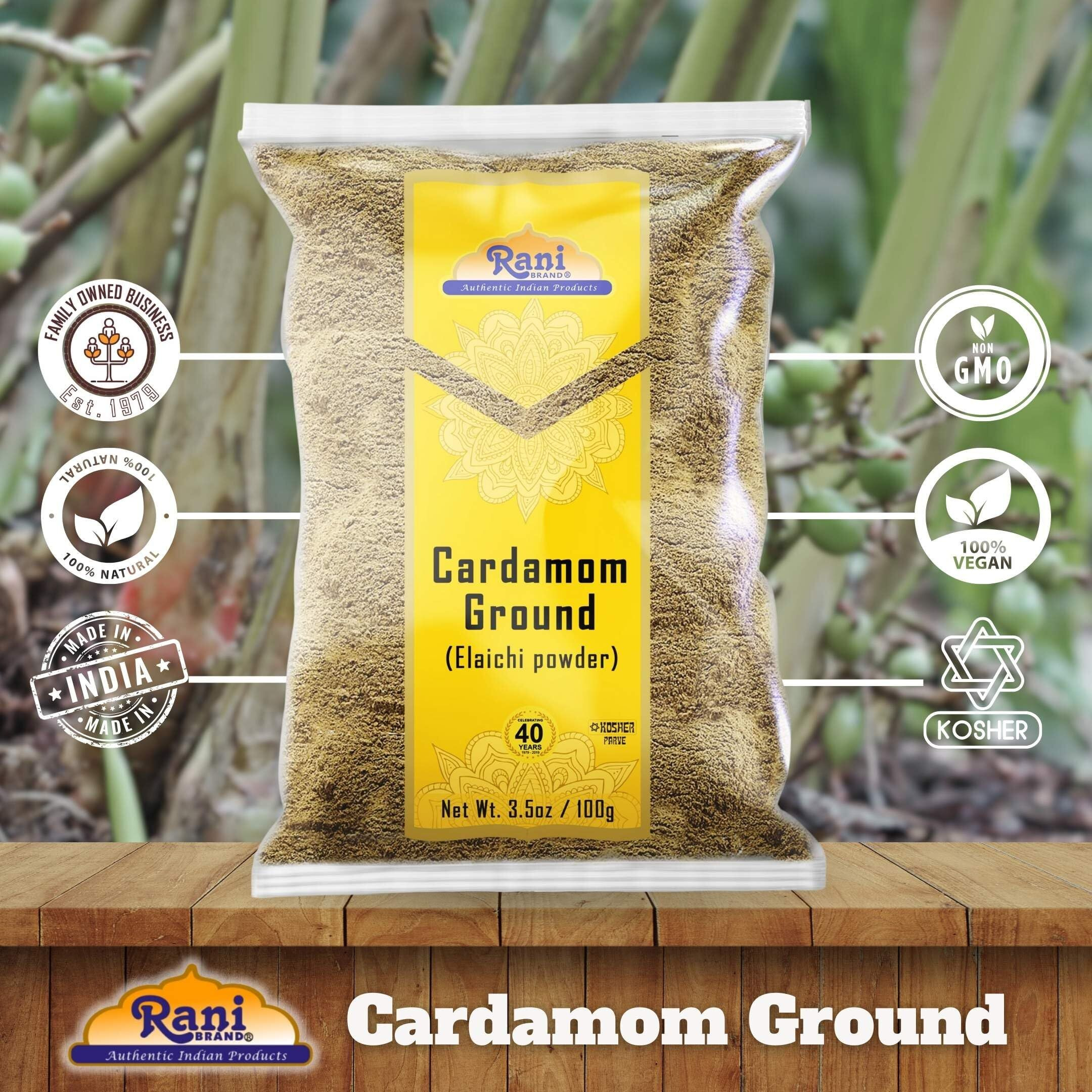 Rani Cardamom (Elachi) Ground, Powder Indian Spice 3.5oz (100g) ~ All Natural, No Color Added, Gluten Friendly, Vegan, NON-GMO, Kosher, No Salt or Fillers
