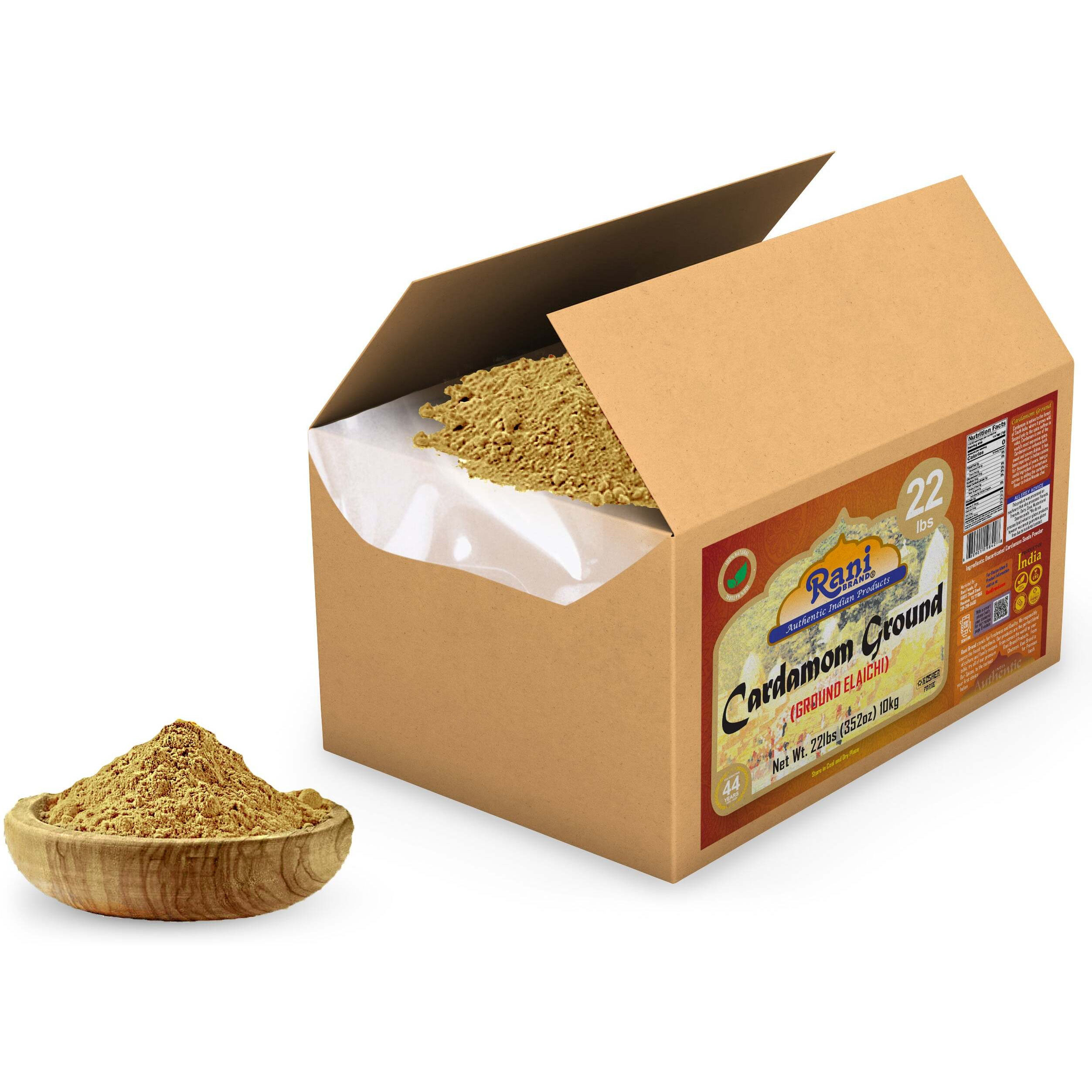 Rani Cardamom (Elachi) Ground, Powder Indian Spice 352oz (22lbs) 10kg Bulk Box ~ All Natural, No Color Added, Gluten Friendly, Vegan, NON-GMO, Kosher, No Salt or Fillers