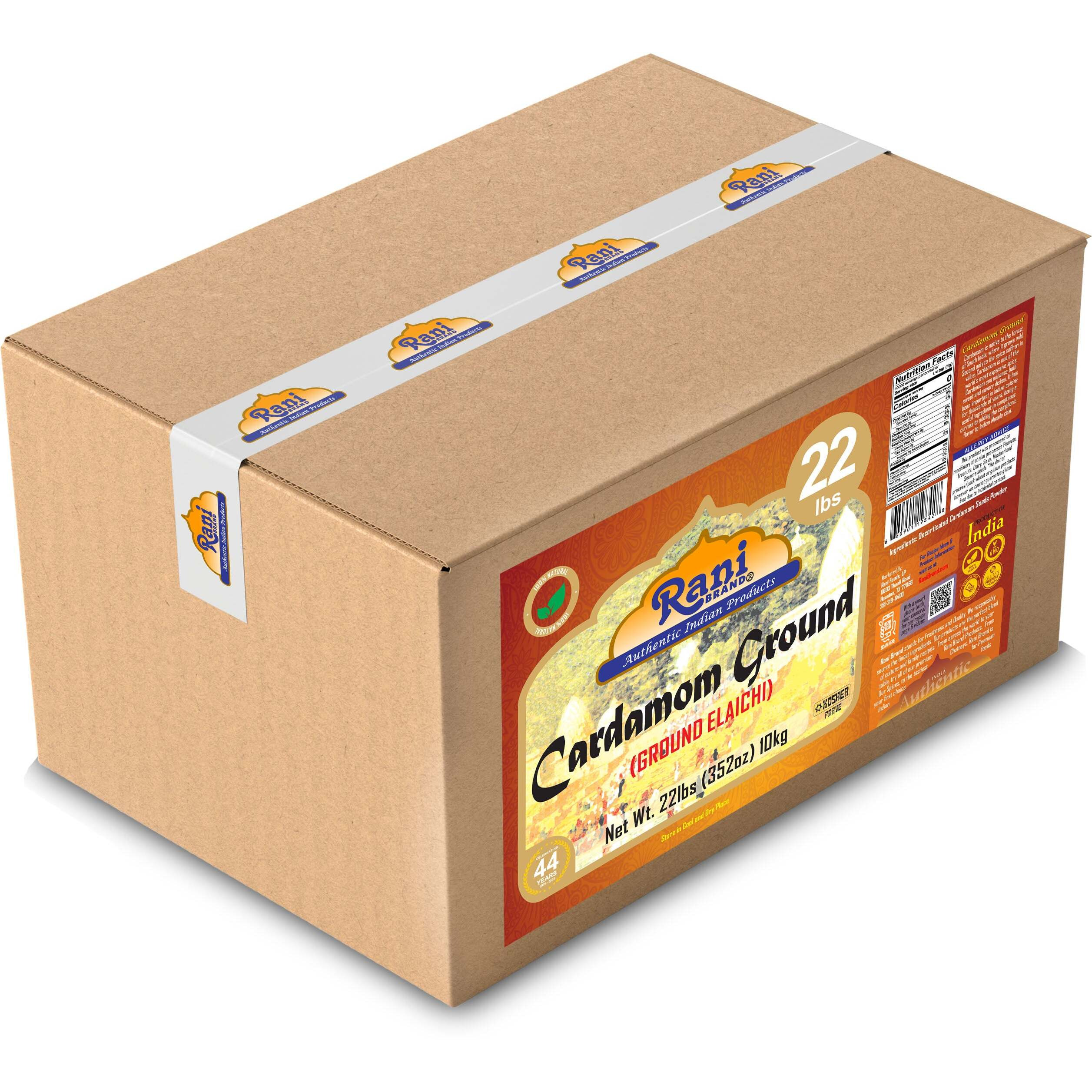 Rani Cardamom (Elachi) Ground, Powder Indian Spice 352oz (22lbs) 10kg Bulk Box ~ All Natural, No Color Added, Gluten Friendly, Vegan, NON-GMO, Kosher, No Salt or Fillers