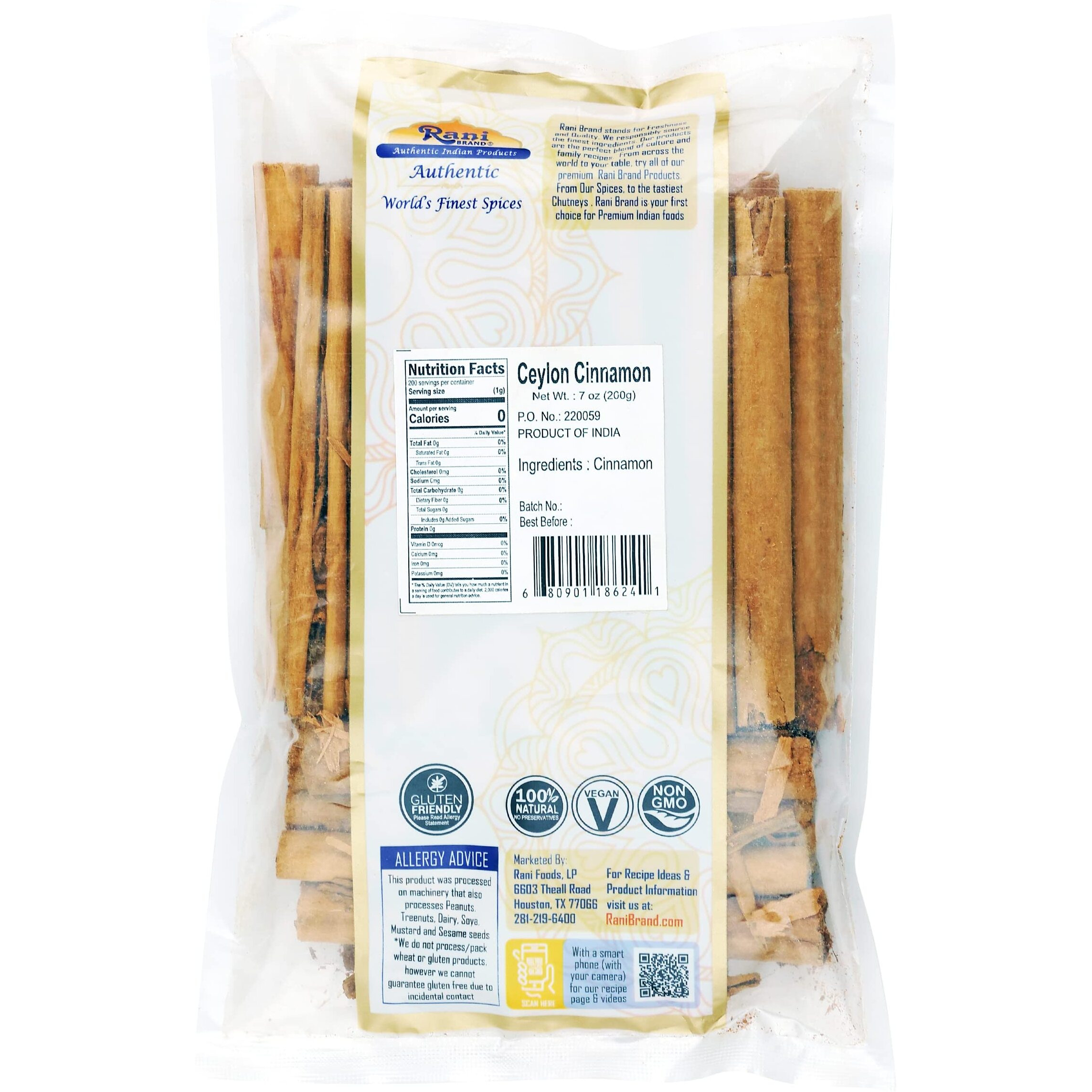 Rani Ceylon Cinnamon Sticks 7oz (200g) ~ 20-24 Sticks 5 Inches in Length, True Ceylon Cinnamon (Not Cassia) ~ All Natural, Vegan, No Colors, Gluten Friendly, NON-GMO, Kosher, Product of Vietnam