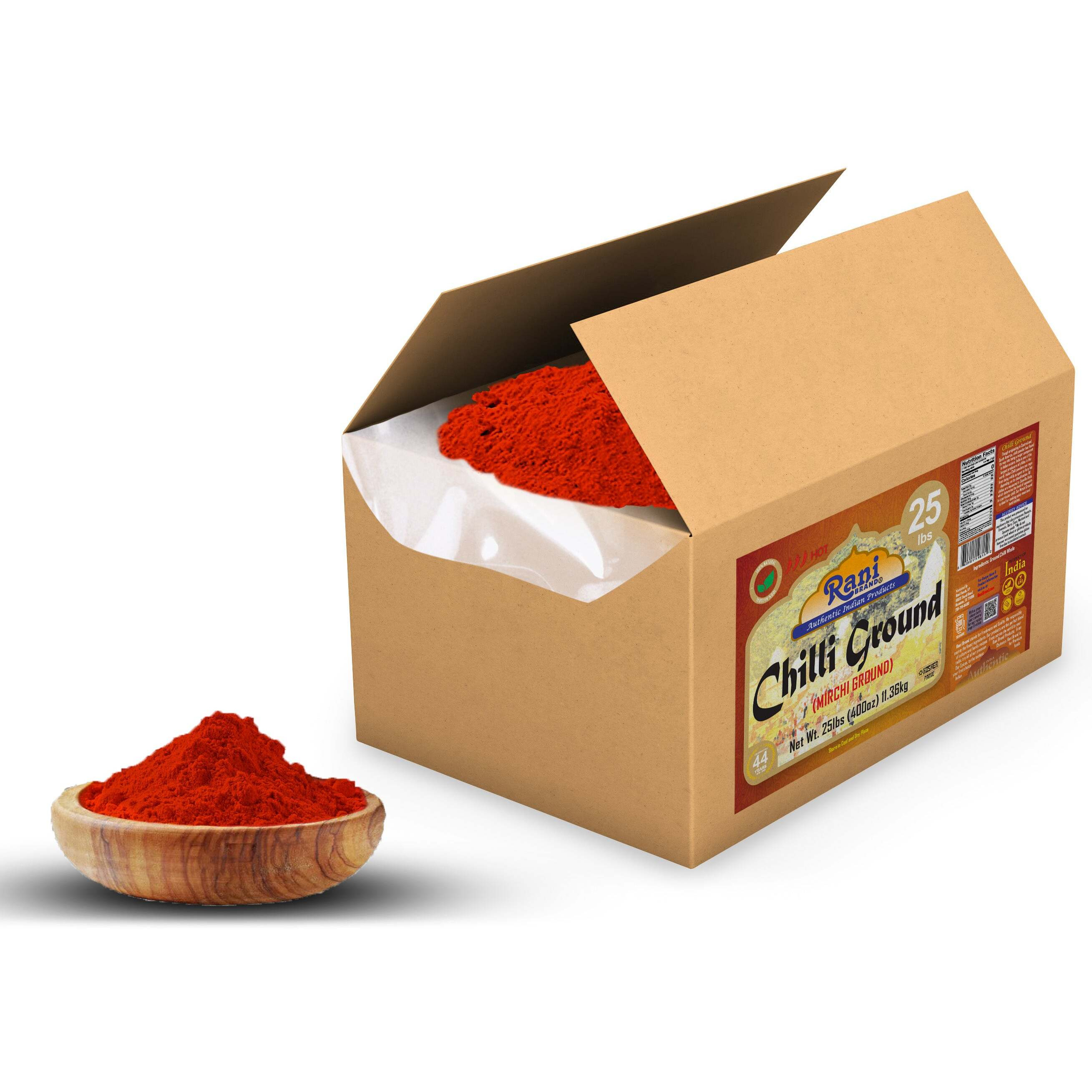 Rani Chilli Powder (Mirchi) Ground Indian Spice 400oz (25lbs) 11.36kg Bulk Box ~ All Natural, Salt-Free, Vegan, No Colors, Gluten Friendly, NON-GMO, Kosher, Indian Origin