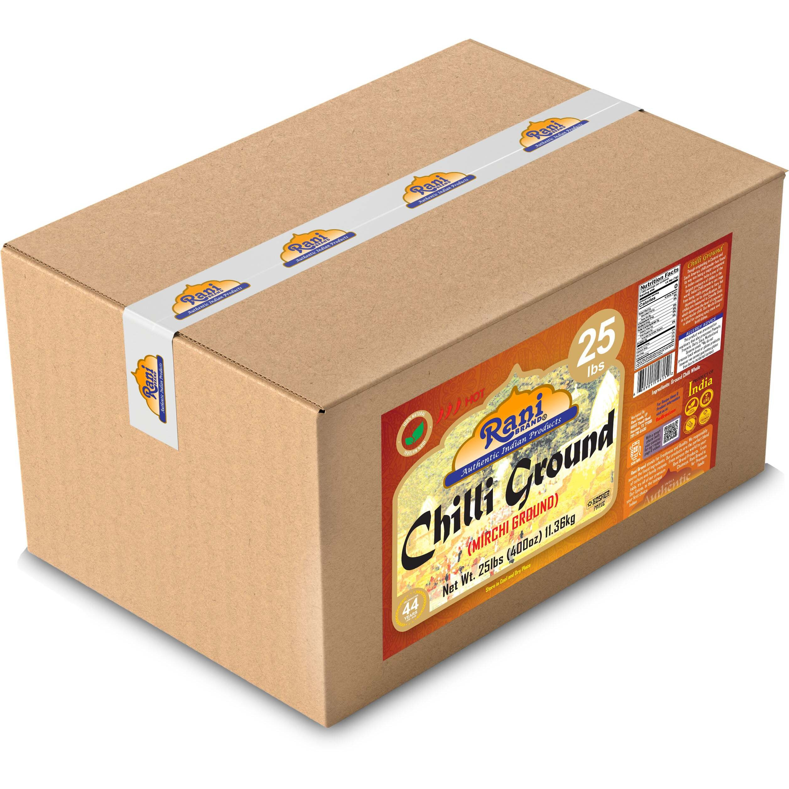 Rani Chilli Powder (Mirchi) Ground Indian Spice 400oz (25lbs) 11.36kg Bulk Box ~ All Natural, Salt-Free, Vegan, No Colors, Gluten Friendly, NON-GMO, Kosher, Indian Origin