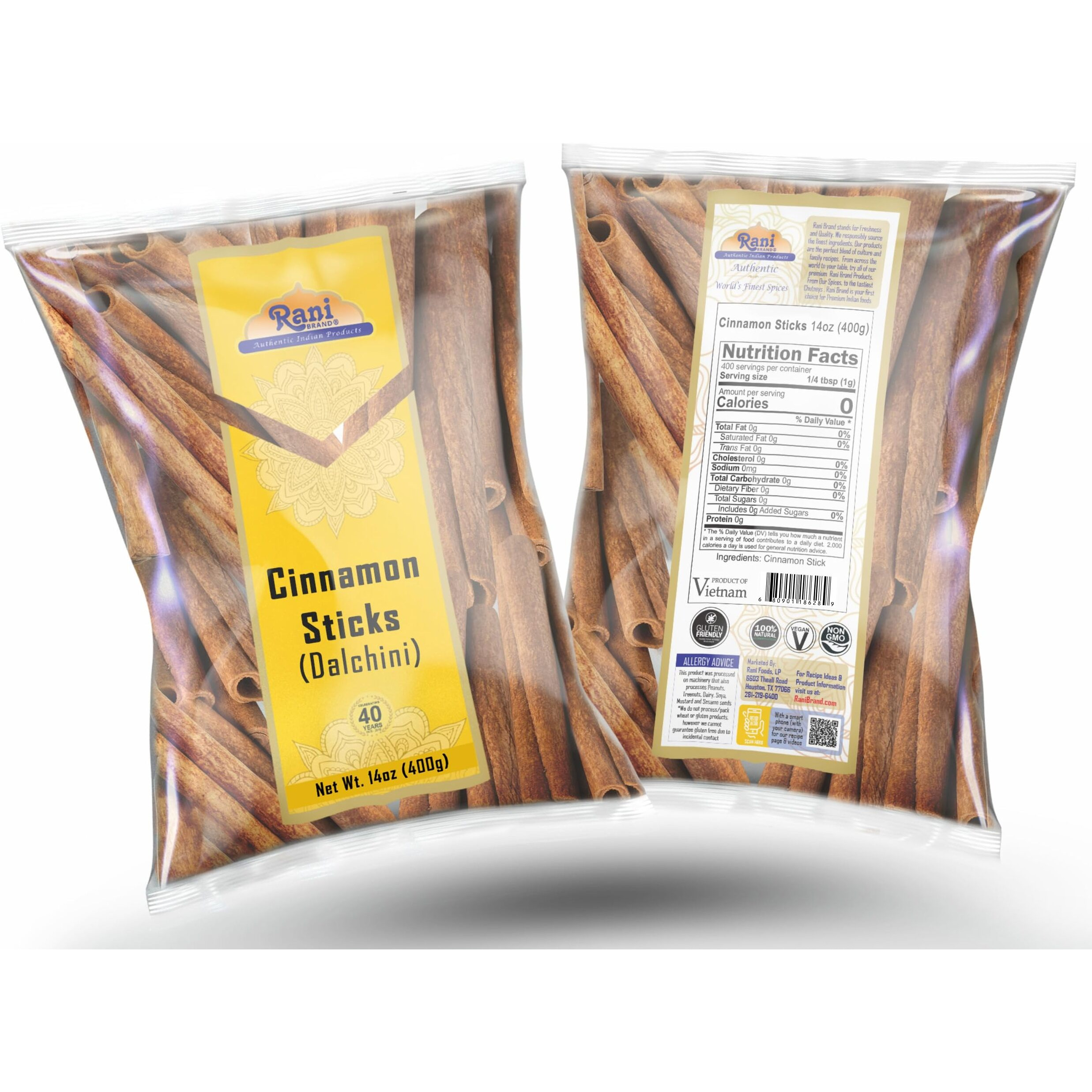 Rani Cinnamon Sticks 14oz (400g) - 72-88 Sticks - Strong Aroma, Perfect for Baking, Cooking & Beverages, 3+ Inches Length - Cassia Saigon Cinnamon from Vietnam, Kosher