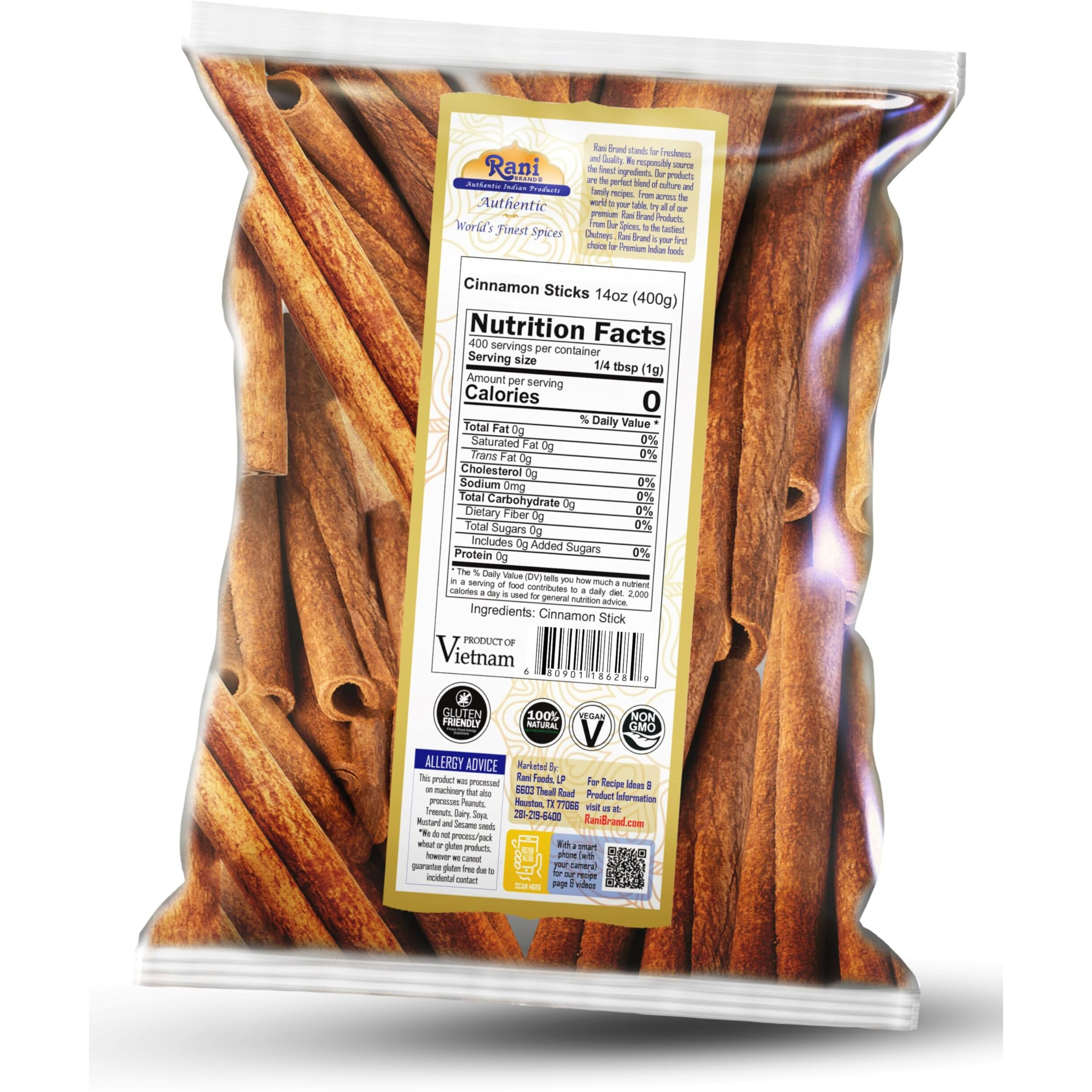 Rani Cinnamon Sticks 14oz (400g) - 72-88 Sticks - Strong Aroma, Perfect for Baking, Cooking & Beverages, 3+ Inches Length - Cassia Saigon Cinnamon from Vietnam, Kosher