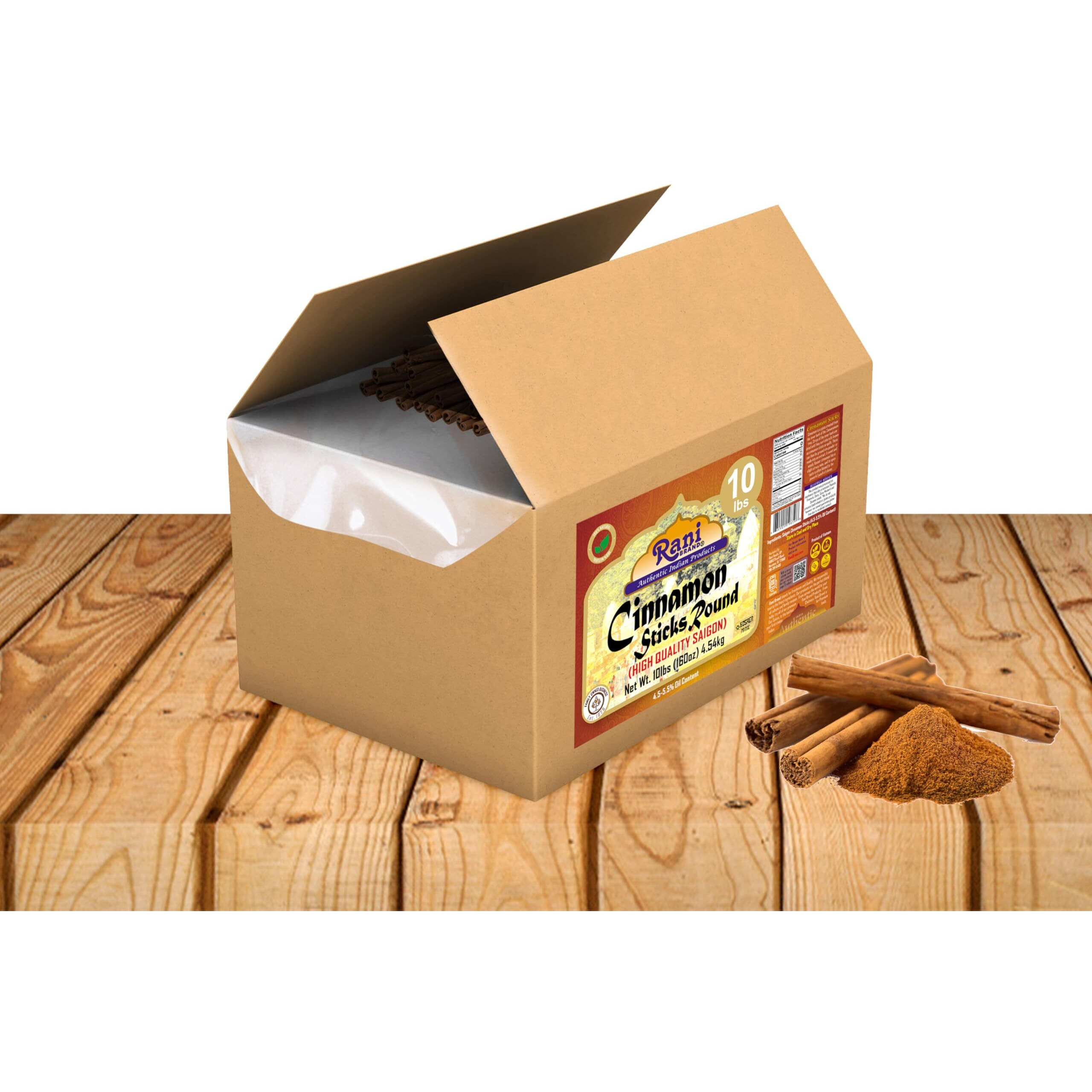 Rani Cinnamon Sticks 160oz (10lbs) 4.54kg Bulk Box - 875-1000 Sticks - Strong Aroma, Perfect for Baking, Cooking & Beverages, 3+ Inches Length - Cassia Saigon Cinnamon from Vietnam, Kosher
