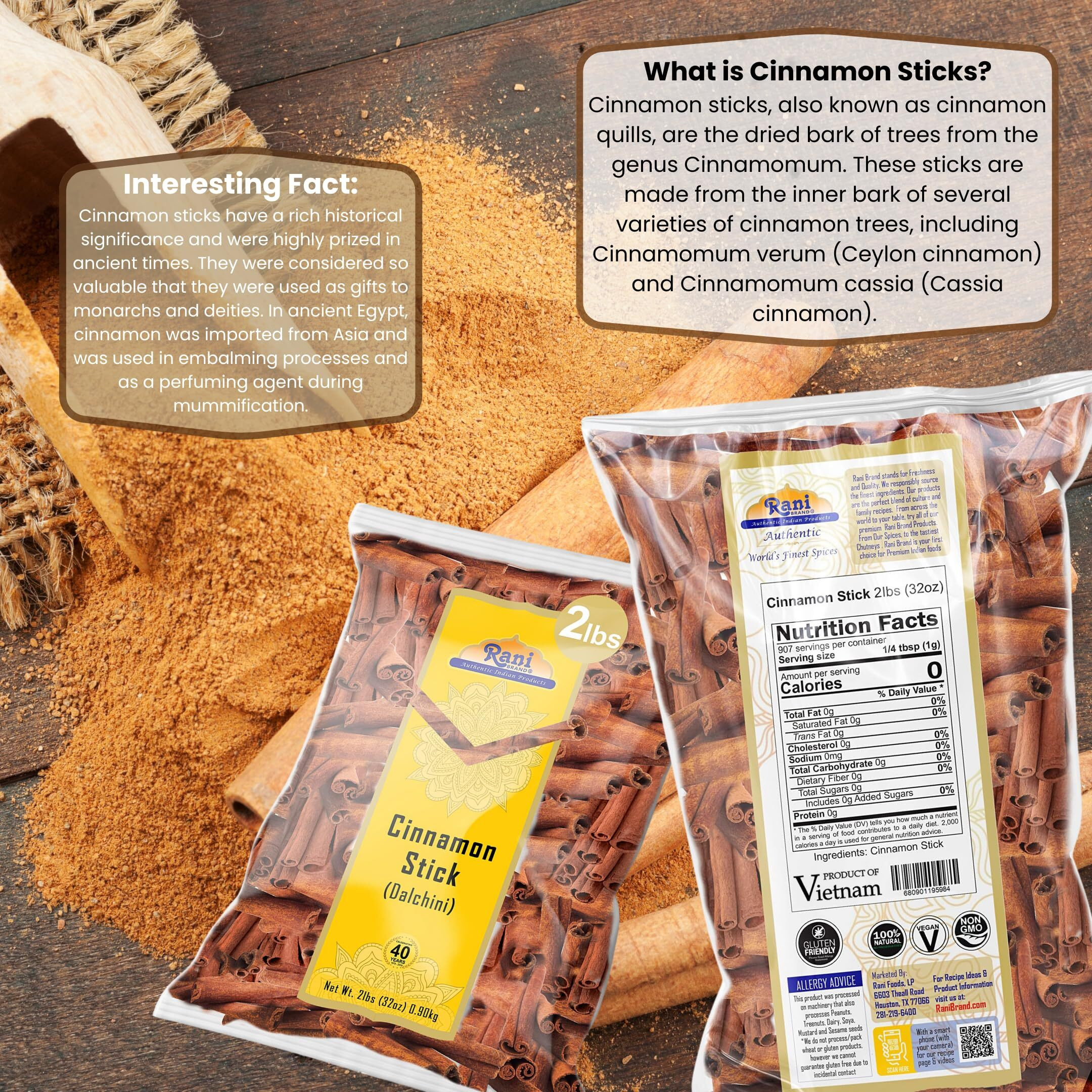 Rani Cinnamon Sticks 32oz (2lbs) 908g Bulk Bag - 175-200 Sticks - Strong Aroma, Perfect for Baking, Cooking & Beverages, 3+ Inches Length - Cassia Saigon Cinnamon from Vietnam, Kosher
