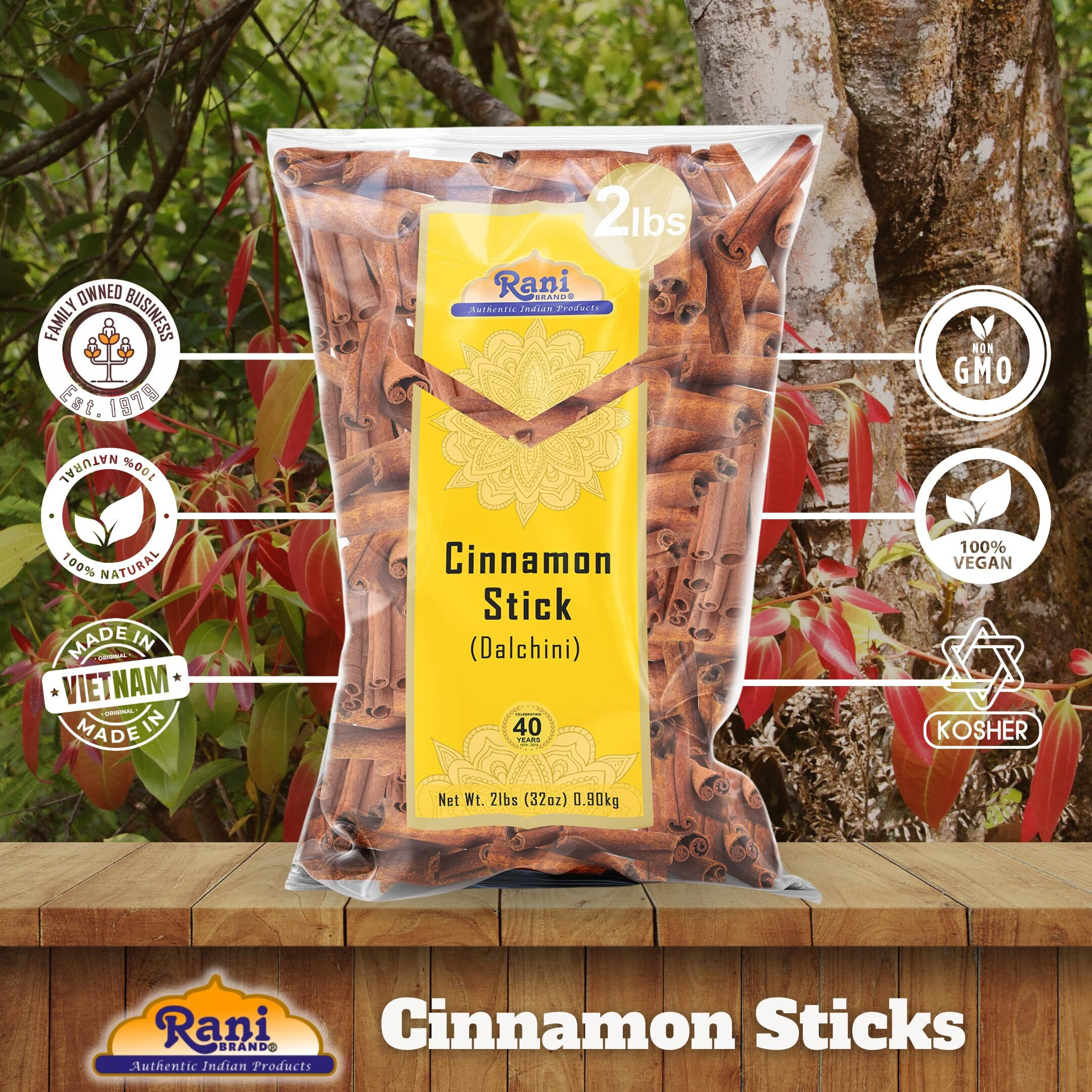 Rani Cinnamon Sticks 32oz (2lbs) 908g Bulk Bag - 175-200 Sticks - Strong Aroma, Perfect for Baking, Cooking & Beverages, 3+ Inches Length - Cassia Saigon Cinnamon from Vietnam, Kosher