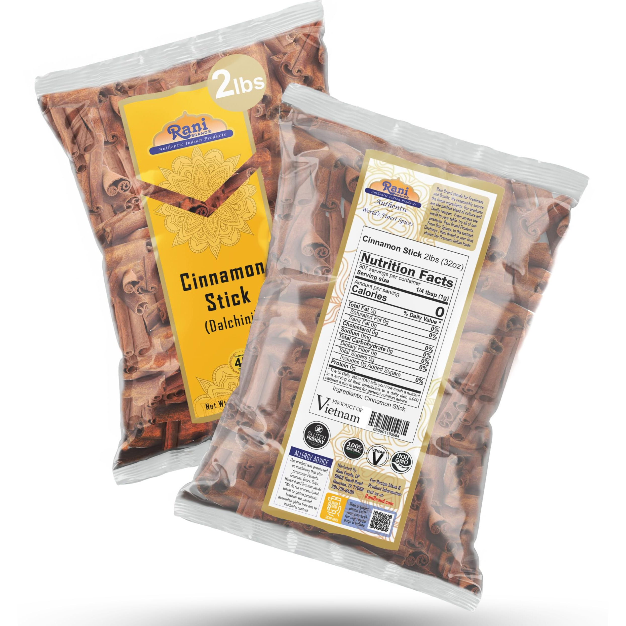 Rani Cinnamon Sticks 32oz (2lbs) 908g Bulk Bag - 175-200 Sticks - Strong Aroma, Perfect for Baking, Cooking & Beverages, 3+ Inches Length - Cassia Saigon Cinnamon from Vietnam, Kosher