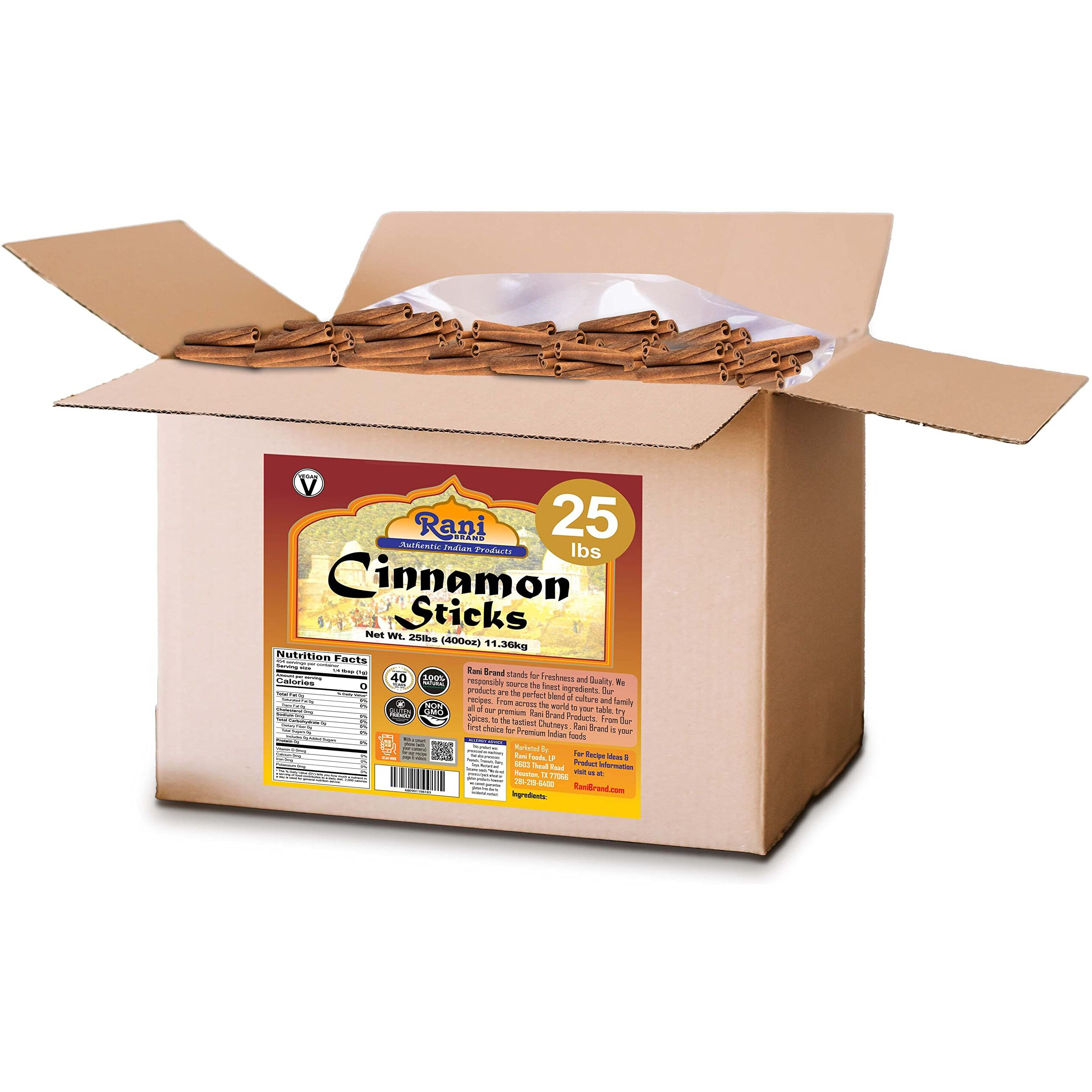 Rani Cinnamon Sticks 400oz (25lbs) 11.63kg Bulk Box - 2300-2500 Sticks - Strong Aroma, Perfect for Baking, Cooking & Beverages, 3+ Inches Length - Cassia Saigon Cinnamon from Vietnam, Kosher