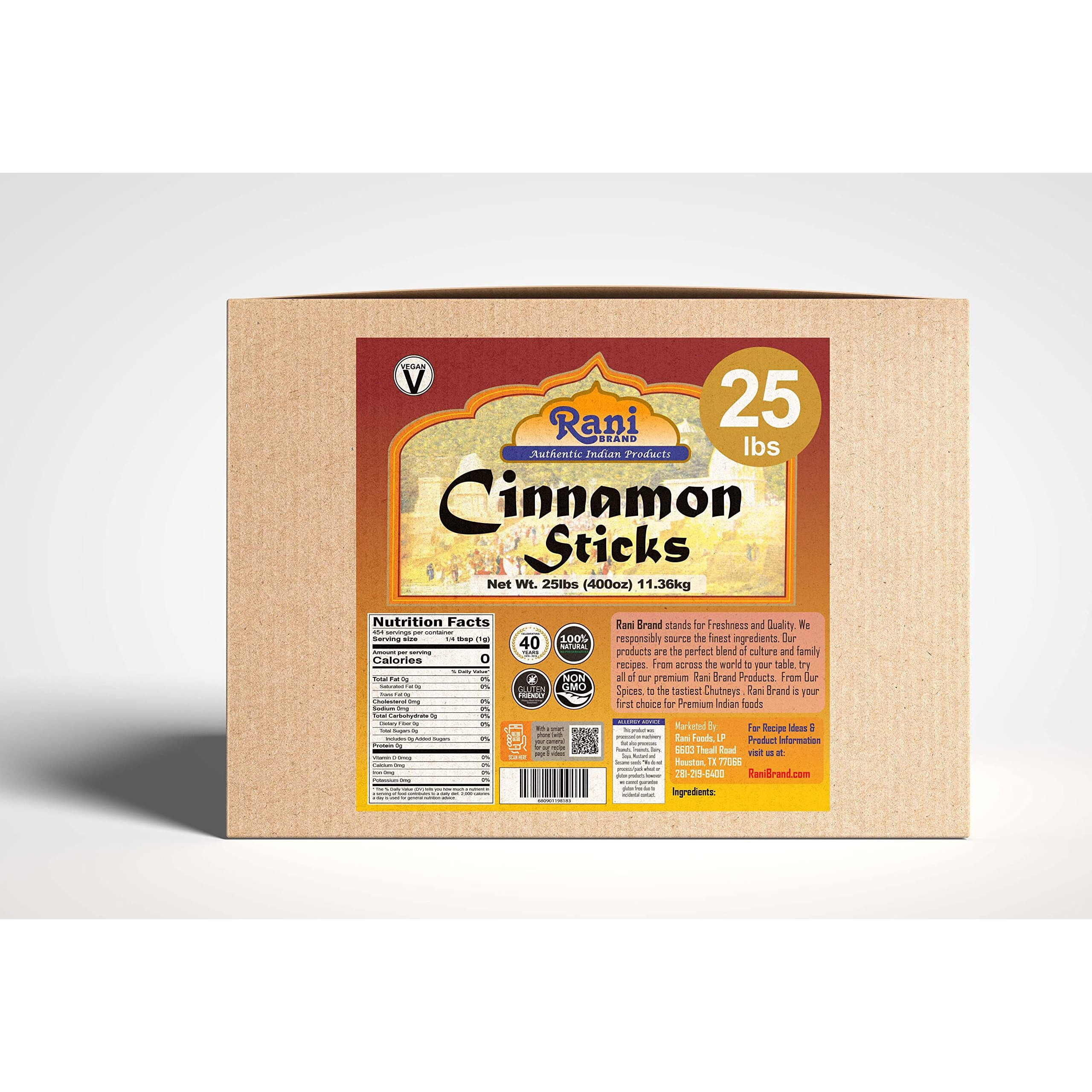 Rani Cinnamon Sticks 400oz (25lbs) 11.63kg Bulk Box - 2300-2500 Sticks - Strong Aroma, Perfect for Baking, Cooking & Beverages, 3+ Inches Length - Cassia Saigon Cinnamon from Vietnam, Kosher