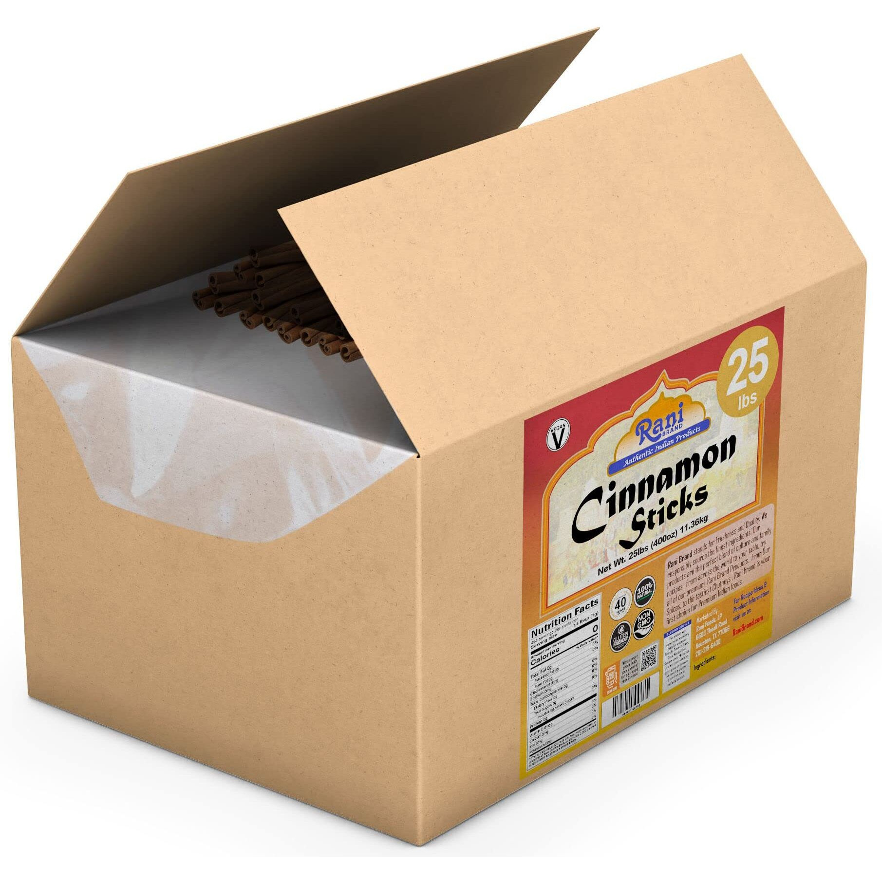 Rani Cinnamon Sticks 400oz (25lbs) 11.63kg Bulk Box - 2300-2500 Sticks - Strong Aroma, Perfect for Baking, Cooking & Beverages, 3+ Inches Length - Cassia Saigon Cinnamon from Vietnam, Kosher
