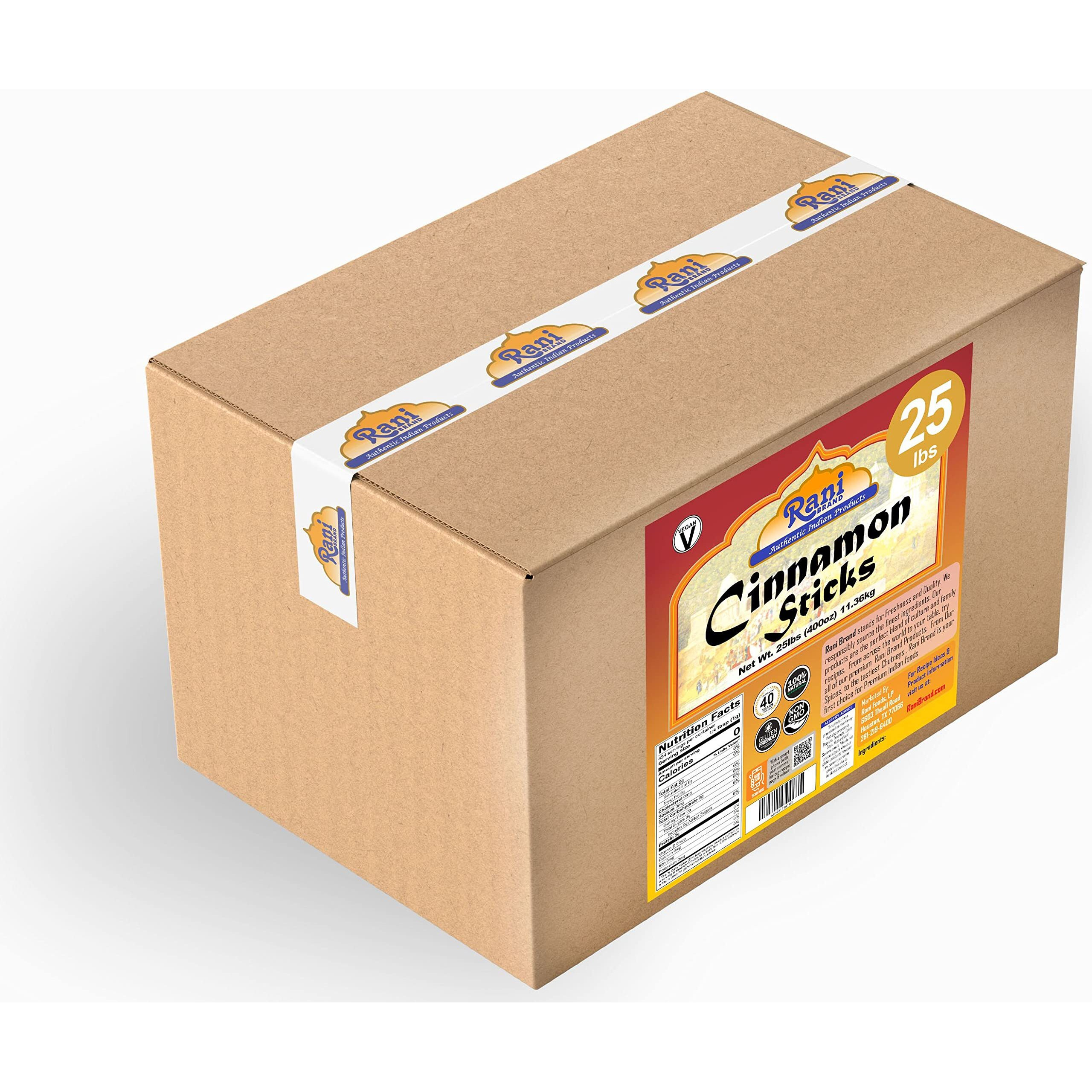 Rani Cinnamon Sticks 400oz (25lbs) 11.63kg Bulk Box - 2300-2500 Sticks - Strong Aroma, Perfect for Baking, Cooking & Beverages, 3+ Inches Length - Cassia Saigon Cinnamon from Vietnam, Kosher