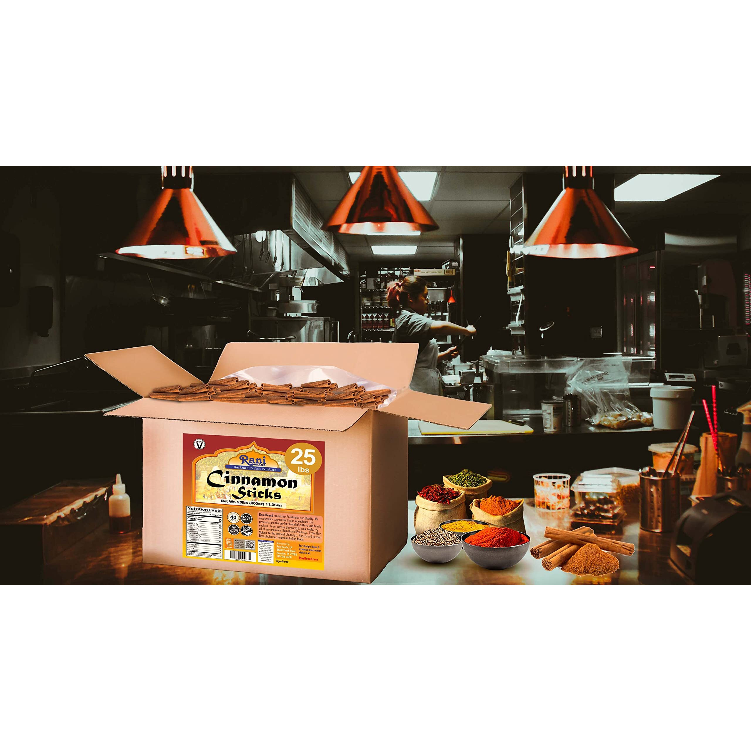 Rani Cinnamon Sticks 400oz (25lbs) 11.63kg Bulk Box - 2300-2500 Sticks - Strong Aroma, Perfect for Baking, Cooking & Beverages, 3+ Inches Length - Cassia Saigon Cinnamon from Vietnam, Kosher