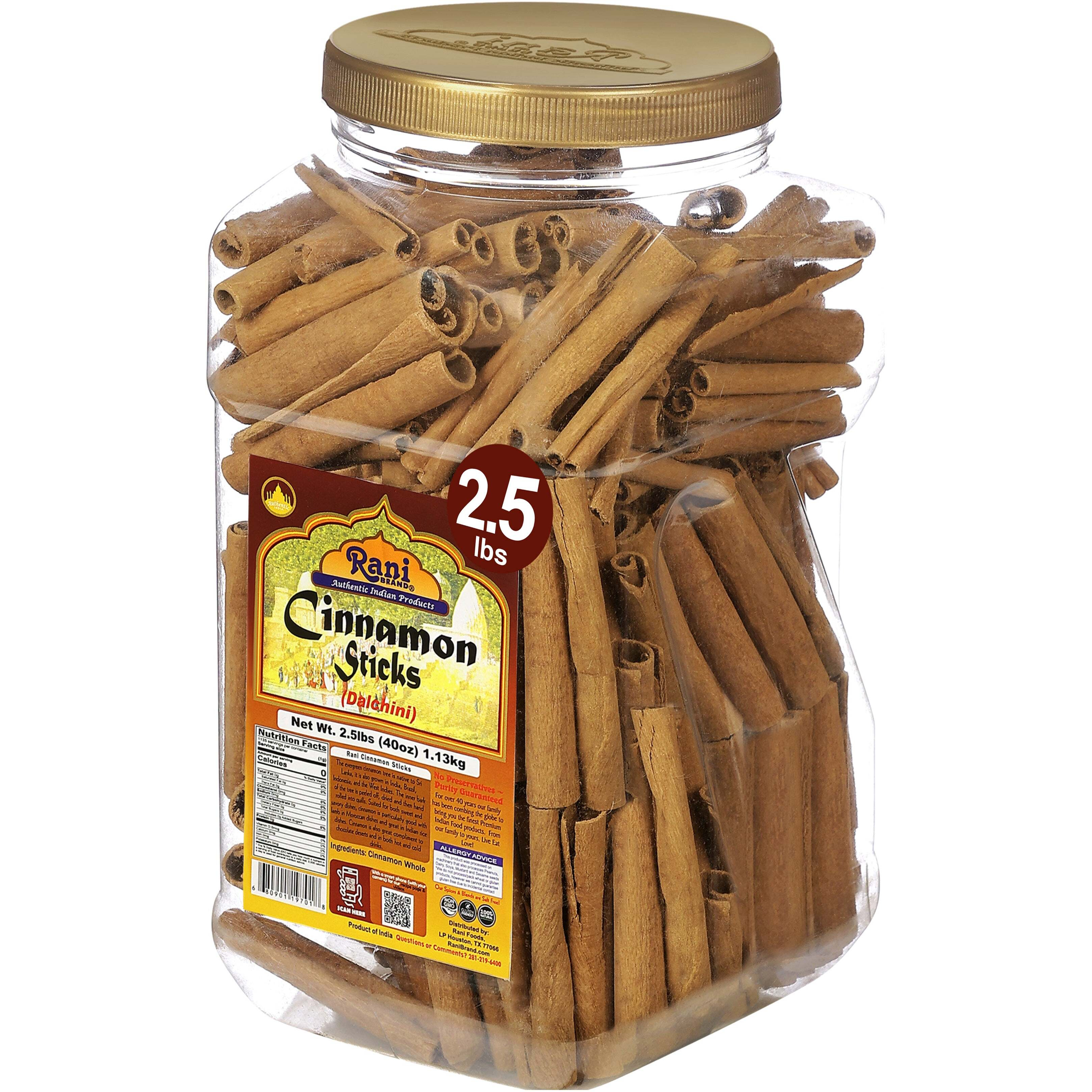 Rani Cinnamon Sticks 40oz (2.5lbs) 1.13kg Bulk PET Jar - 220-250 Sticks - Strong Aroma, Perfect for Baking, Cooking & Beverages, 3+ Inches Length - Cassia Saigon Cinnamon from Vietnam, Kosher