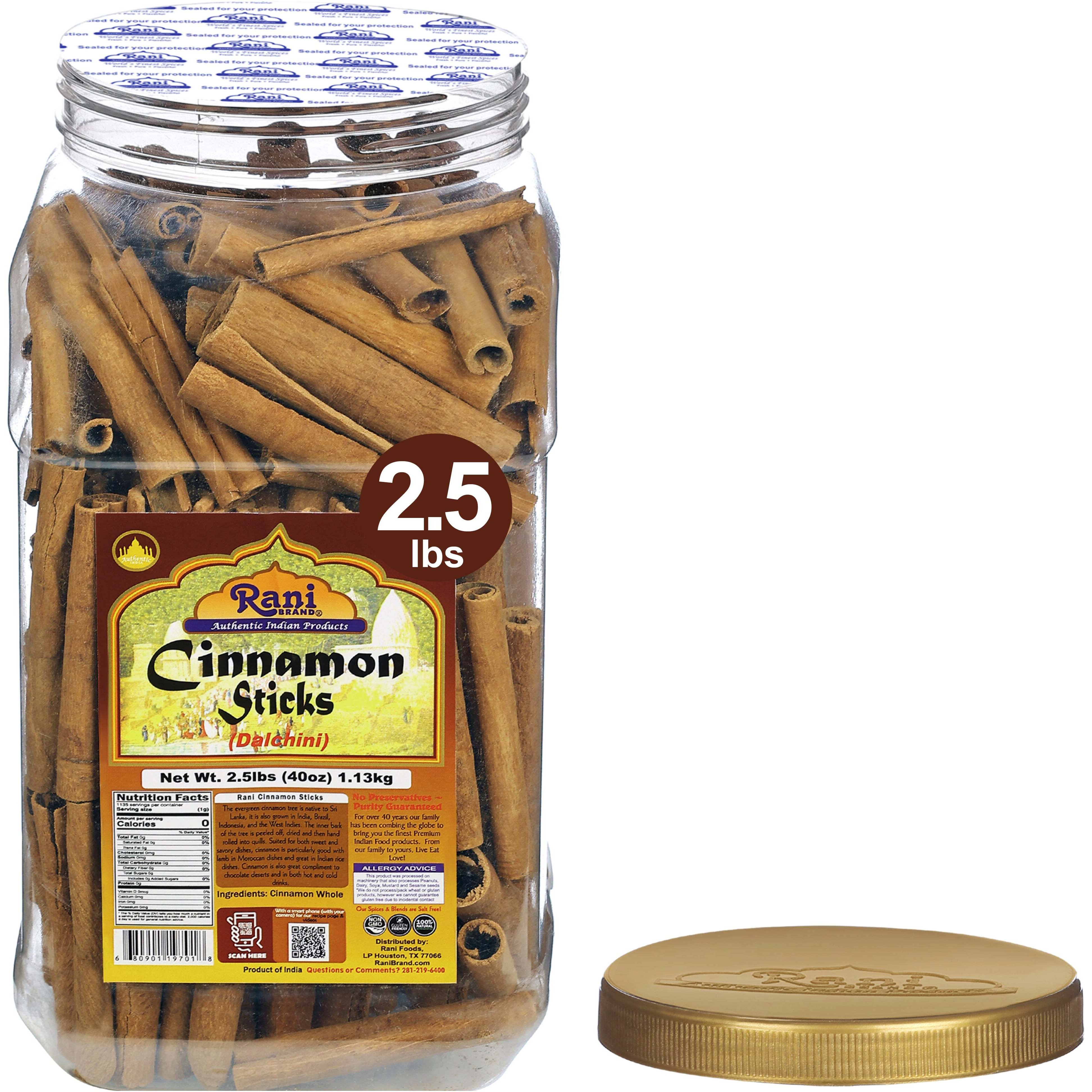 Rani Cinnamon Sticks 40oz (2.5lbs) 1.13kg Bulk PET Jar - 220-250 Sticks - Strong Aroma, Perfect for Baking, Cooking & Beverages, 3+ Inches Length - Cassia Saigon Cinnamon from Vietnam, Kosher