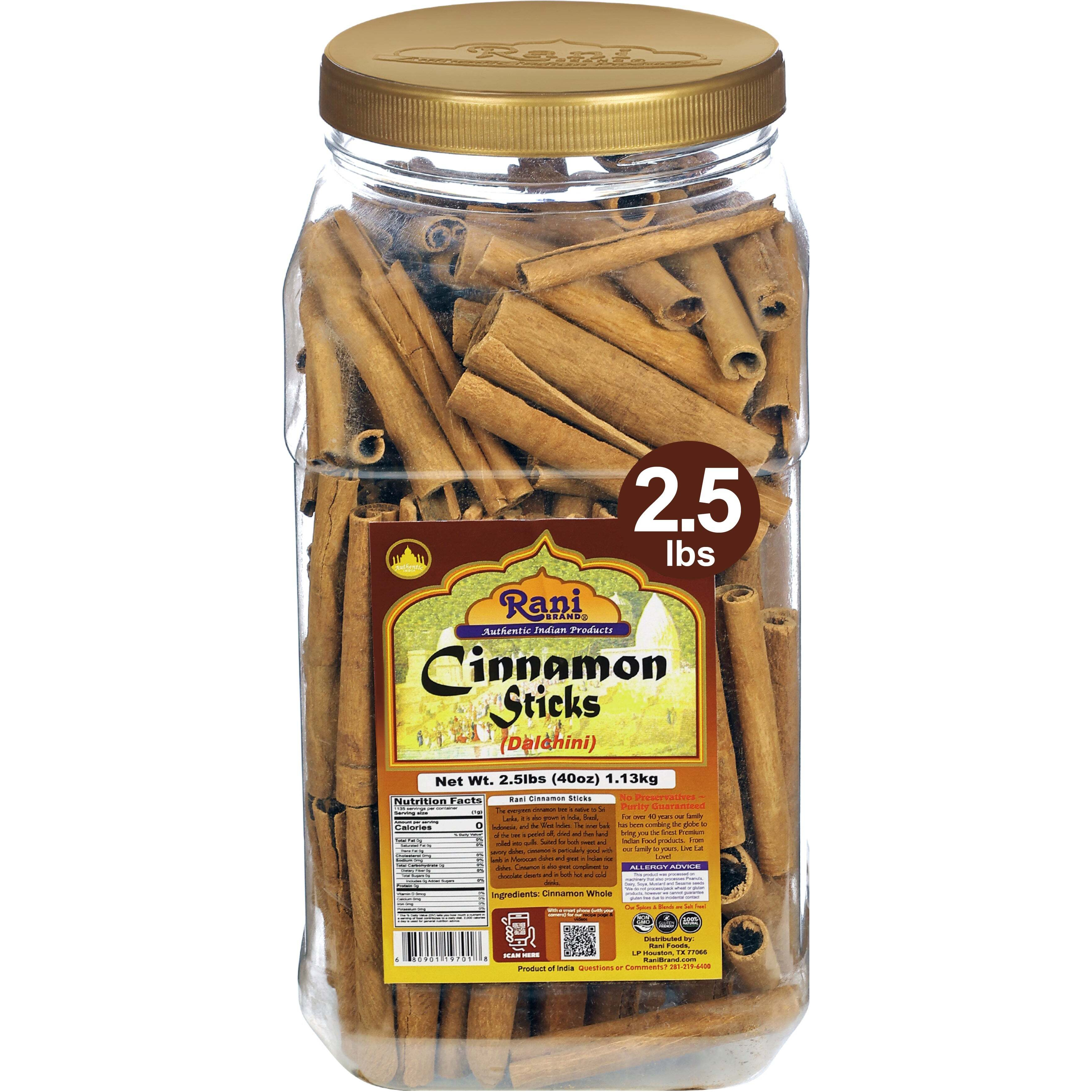 Rani Cinnamon Sticks 40oz (2.5lbs) 1.13kg Bulk PET Jar - 220-250 Sticks - Strong Aroma, Perfect for Baking, Cooking & Beverages, 3+ Inches Length - Cassia Saigon Cinnamon from Vietnam, Kosher