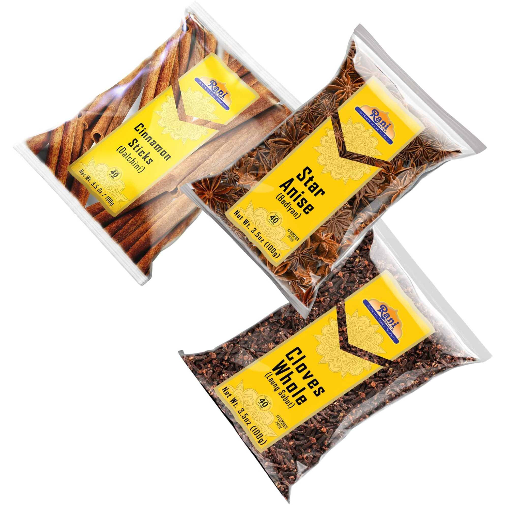 Rani Cinnamon Sticks, Star Anise & Whole Cloves 3.5oz (100g) Pack of 3 ~ Perfect for Baking, Cooking & Beverages ~ All Natural, Gluten Friendly, NON-GMO, Kosher, Vegan, Indian Origin
