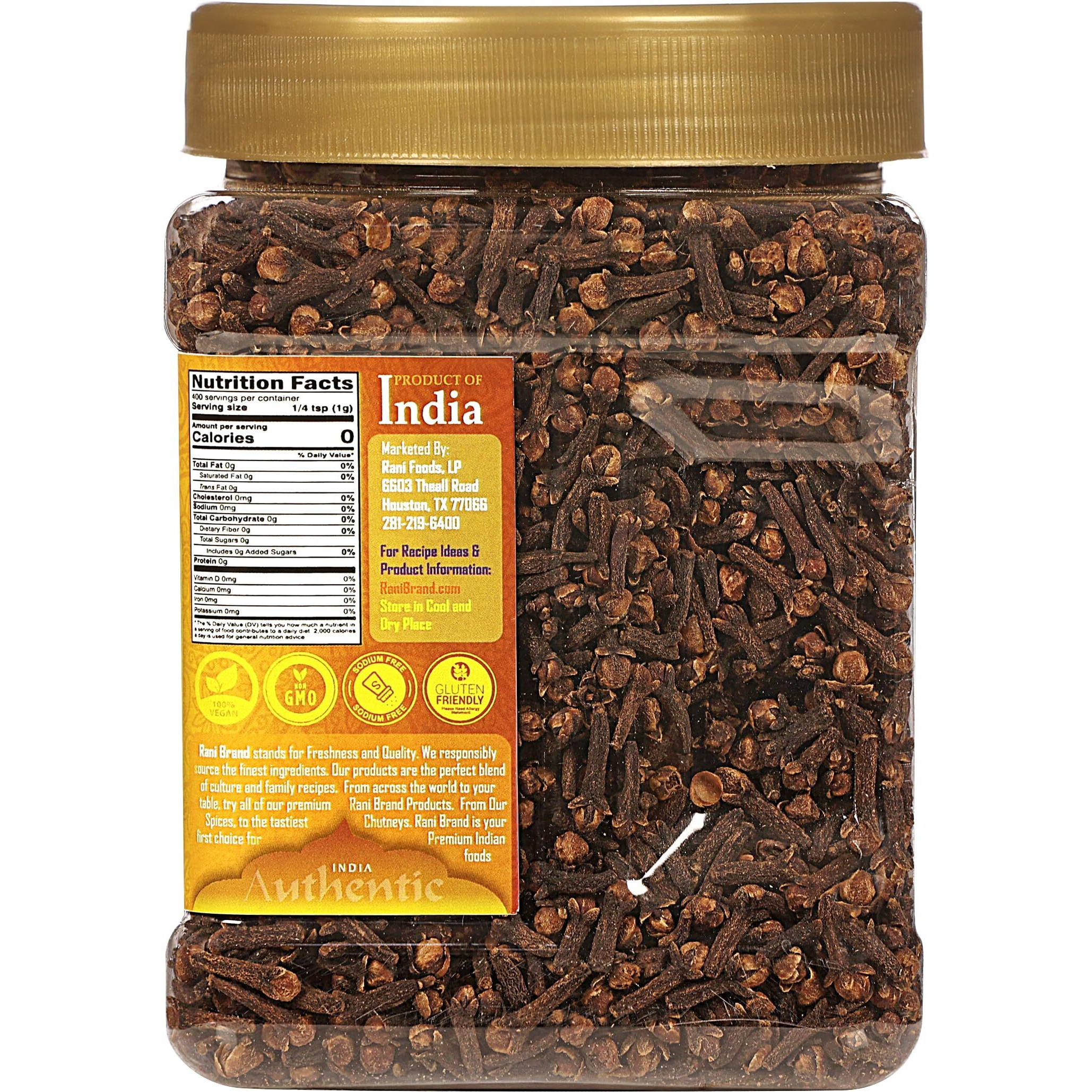 Rani Cloves Whole (Laung) 14oz (400g) Great for Food, Tea, Pomander Balls and Potpourri, Hand Selected, Spice, Bulk PET Jar ~ All Natural, NON-GMO, Vegan, Gluten Friendly, Indian Origin