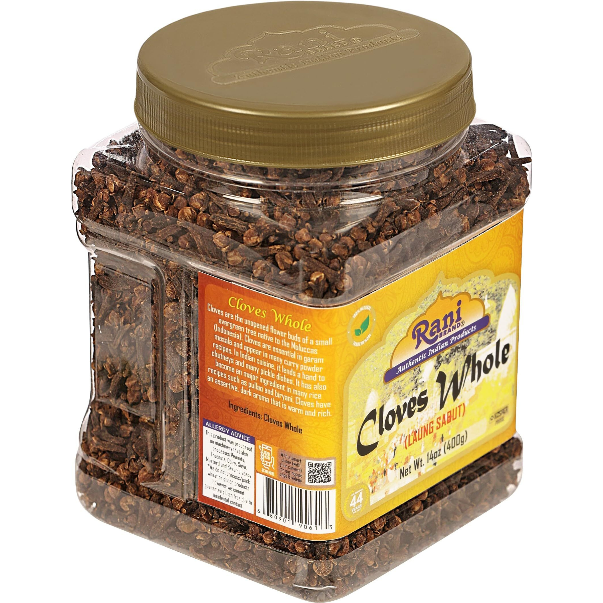 Rani Cloves Whole (Laung) 14oz (400g) Great for Food, Tea, Pomander Balls and Potpourri, Hand Selected, Spice, Bulk PET Jar ~ All Natural, NON-GMO, Vegan, Gluten Friendly, Indian Origin