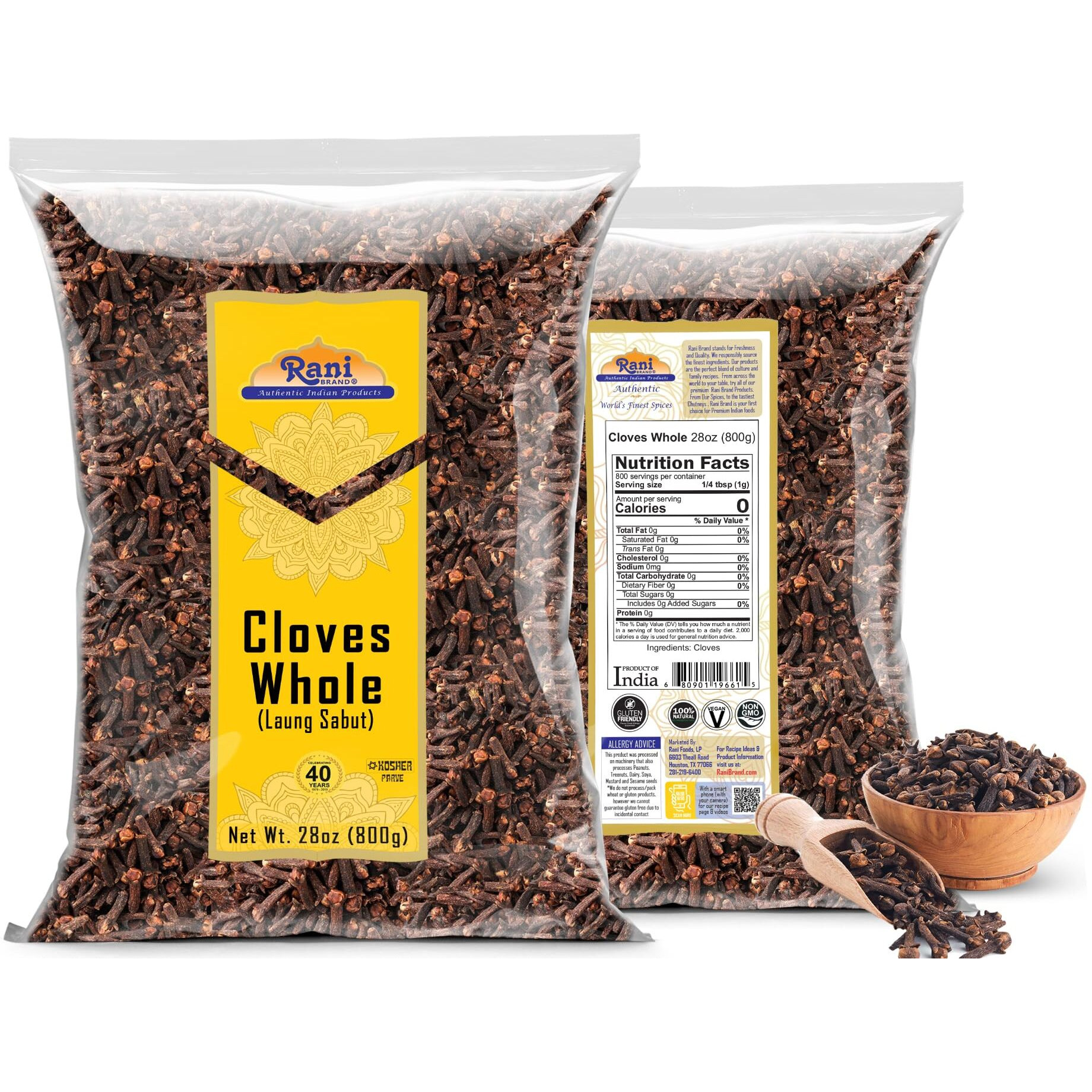 Rani Cloves Whole (Laung) 28oz (800g) Great for Food, Tea, Pomander Balls and Potpourri, Hand Selected, Spice ~ All Natural, NON-GMO, Kosher, Vegan, Gluten Friendly, Indian Origin