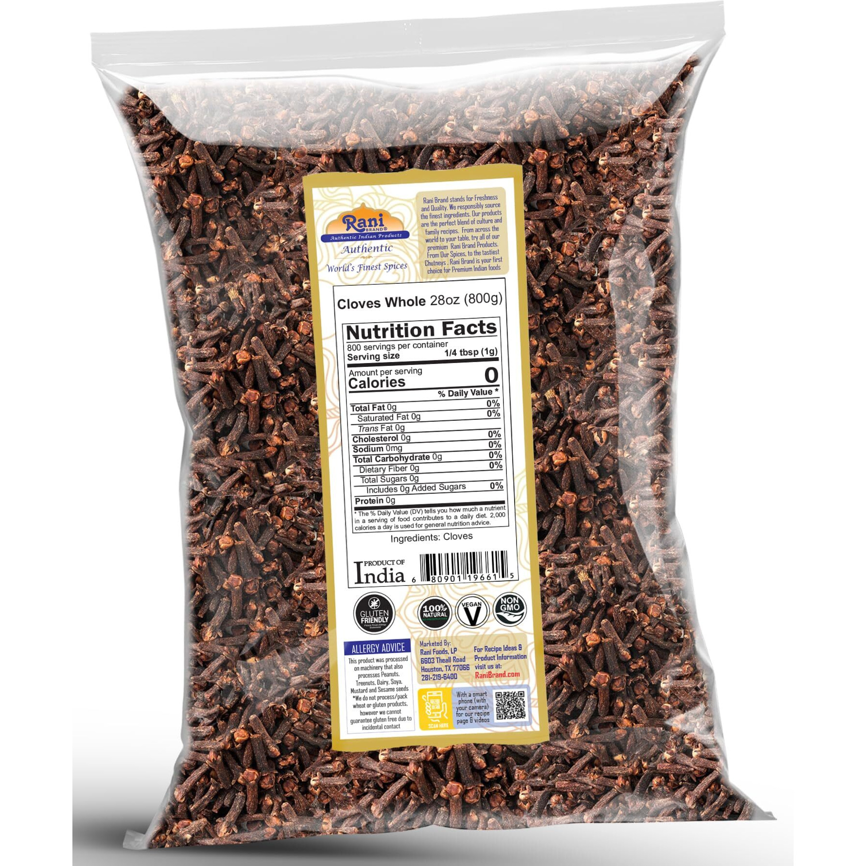 Rani Cloves Whole (Laung) 28oz (800g) Great for Food, Tea, Pomander Balls and Potpourri, Hand Selected, Spice ~ All Natural, NON-GMO, Kosher, Vegan, Gluten Friendly, Indian Origin