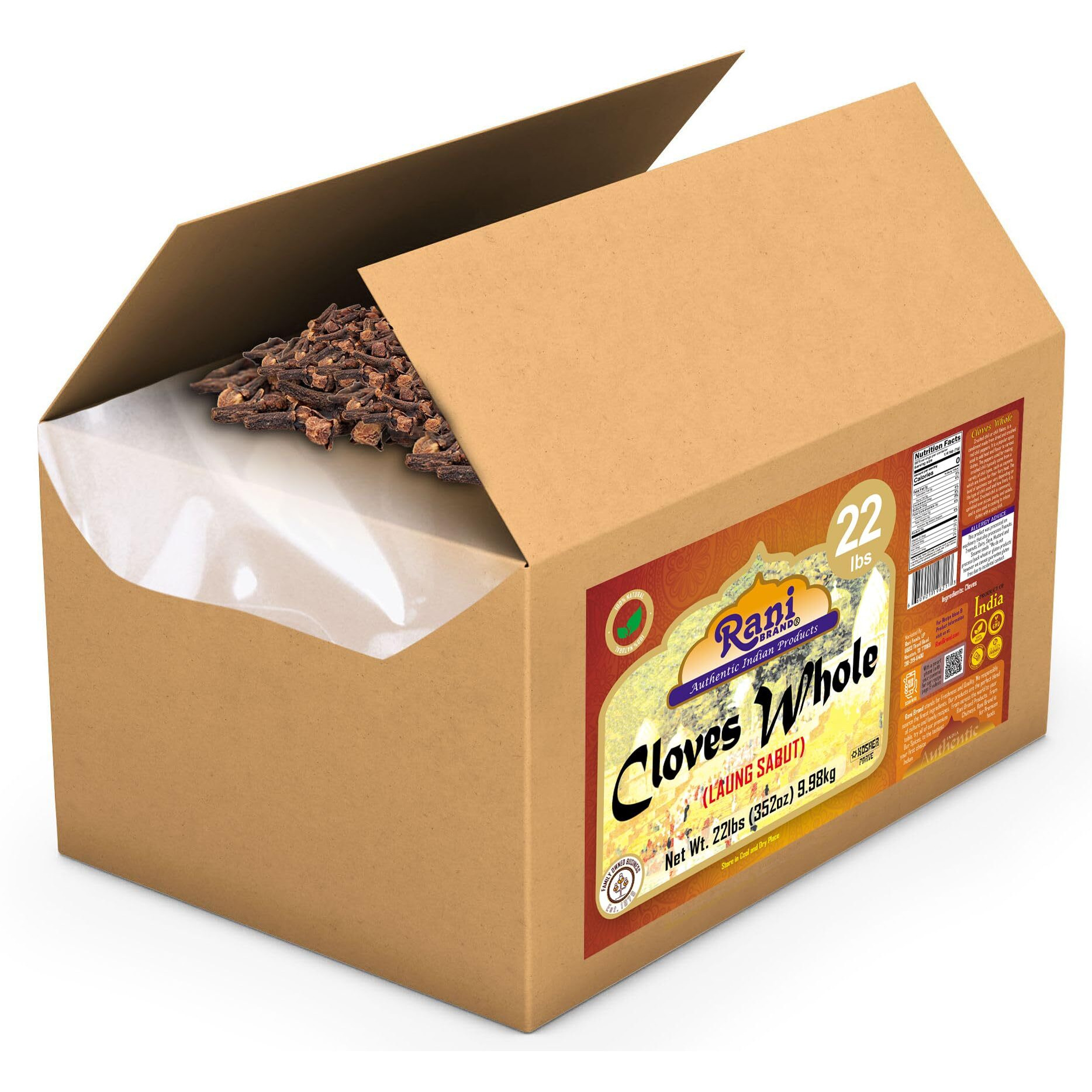Rani Cloves Whole (Laung) 352oz (22lbs) 9.98kg, Bulk Box, Great for Food, Tea, Pomander Balls and Potpourri, Hand Selected, Spice ~ All Natural, NON-GMO, Vegan, Gluten Friendly, Indian Origin