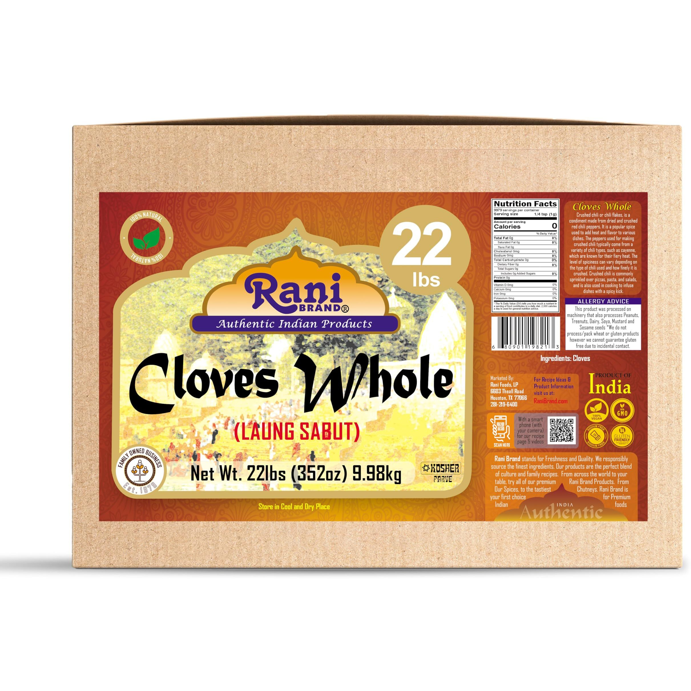 Rani Cloves Whole (Laung) 352oz (22lbs) 9.98kg, Bulk Box, Great for Food, Tea, Pomander Balls and Potpourri, Hand Selected, Spice ~ All Natural, NON-GMO, Vegan, Gluten Friendly, Indian Origin