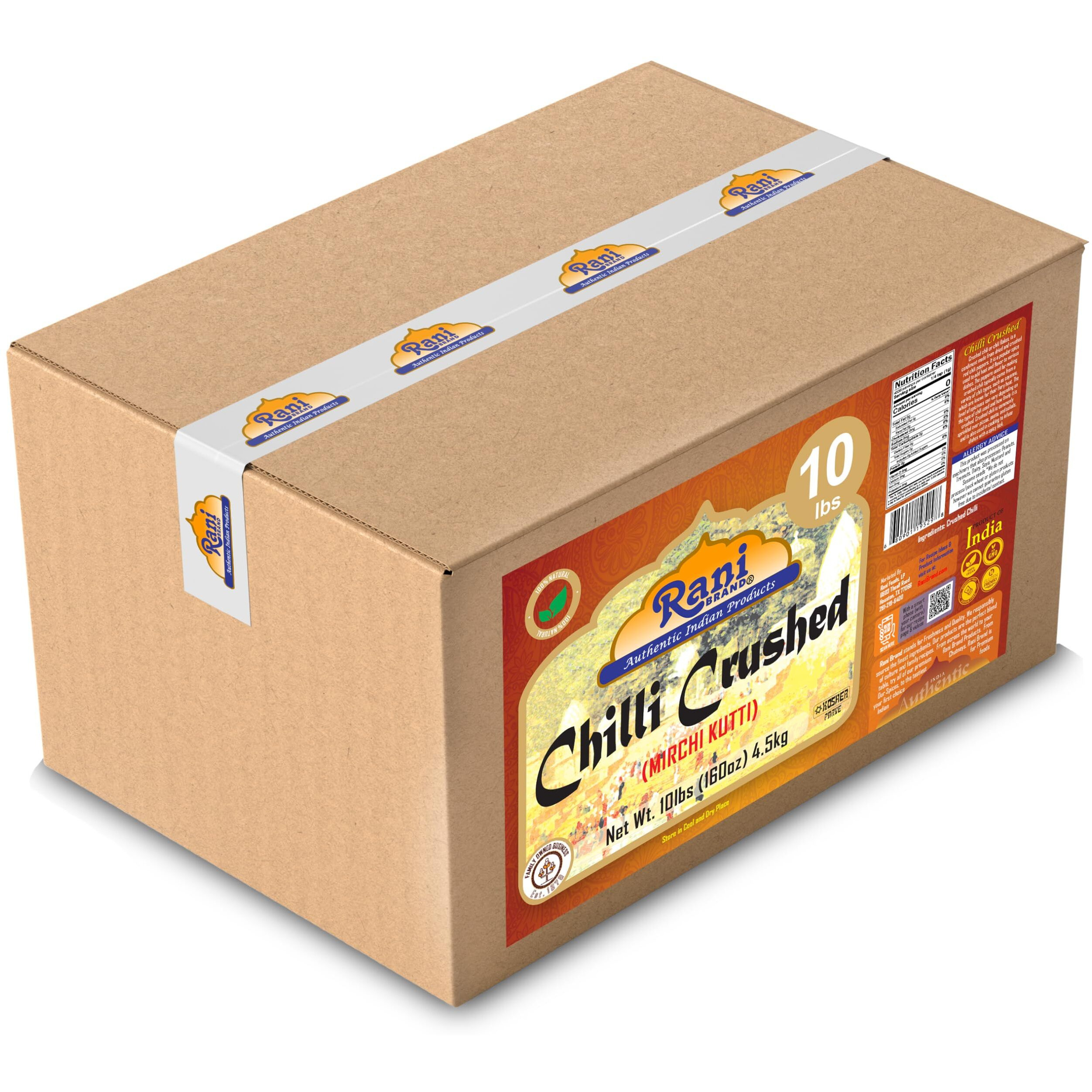 Rani Crushed Red Pepper Flakes Chilli (Pizza Type Cut) 160oz (10lbs) 4.54kg Bulk Box ~ All Natural, No Color added, Gluten Friendly, Vegan, NON-GMO, Kosher, No Salt or fillers