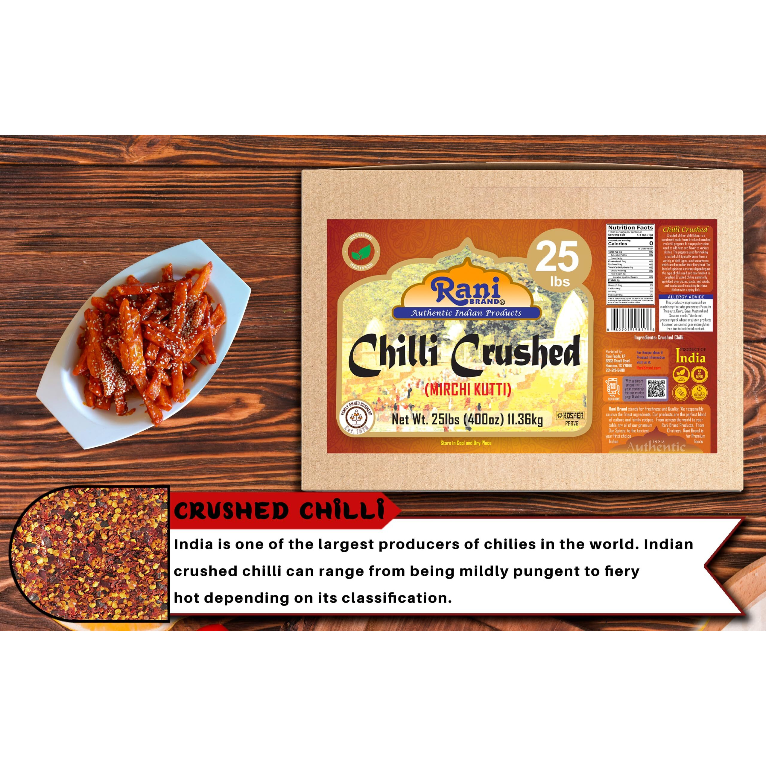 Rani Crushed Red Pepper Flakes Chilli (Pizza Type Cut) 400oz (25lbs) 11.36kg Bulk Box ~ All Natural, No Color added, Gluten Friendly, Vegan, NON-GMO, Kosher, No Salt or fillers