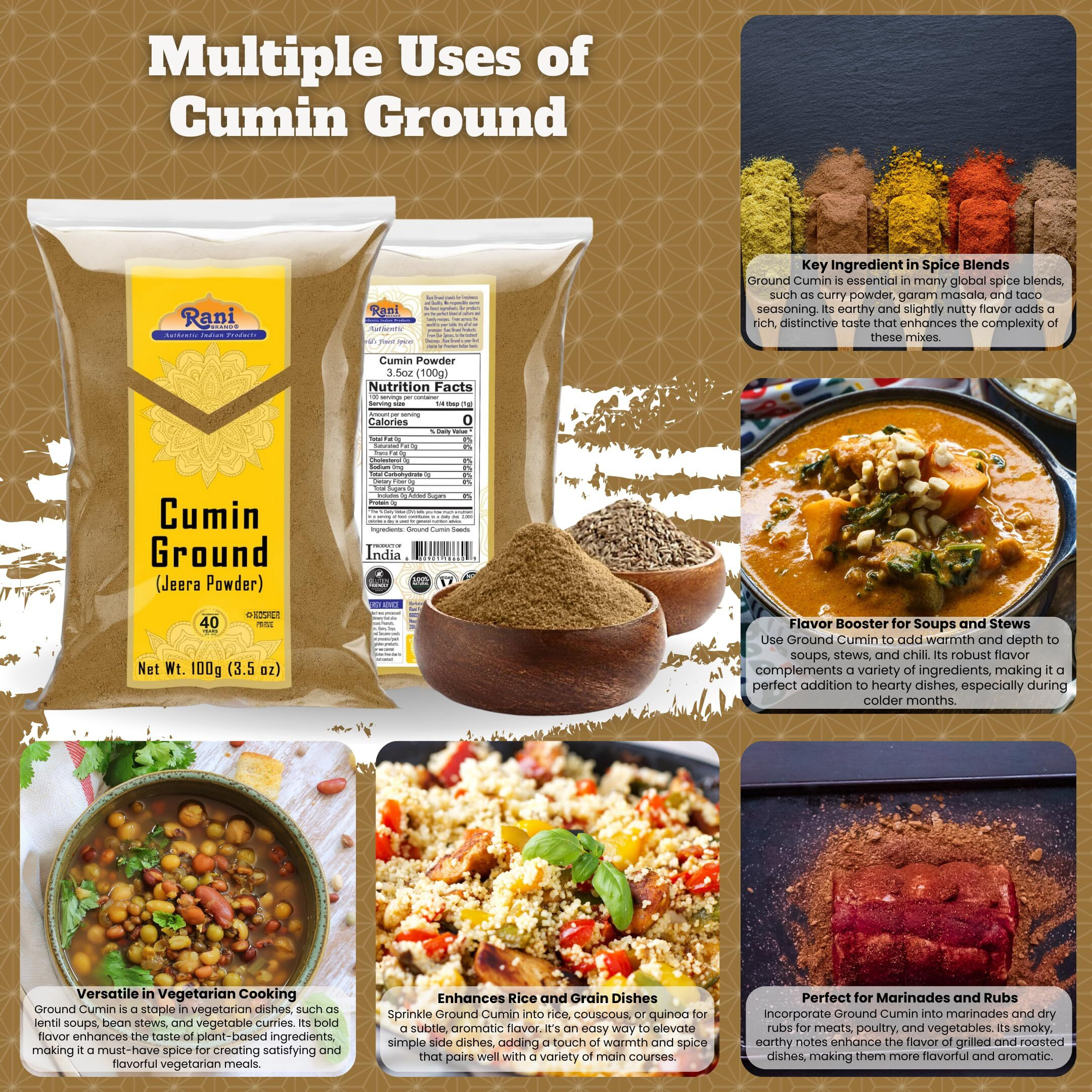 Rani Cumin (Jeera) Powder Spice 3.5oz (100g) ~ All Natural, Vegan, Gluten Friendly, NON-GMO, Kosher, Indian Origin