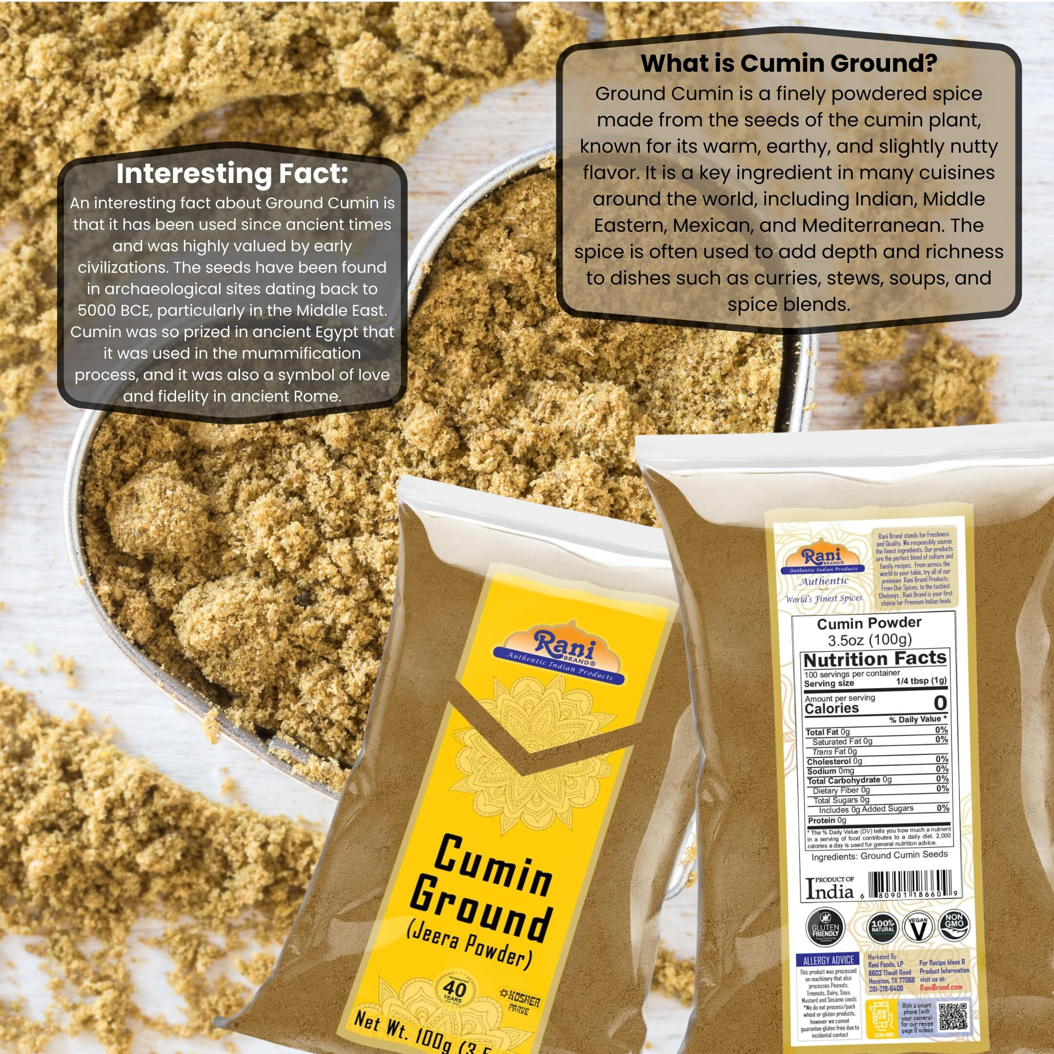 Rani Cumin (Jeera) Powder Spice 3.5oz (100g) ~ All Natural, Vegan, Gluten Friendly, NON-GMO, Kosher, Indian Origin