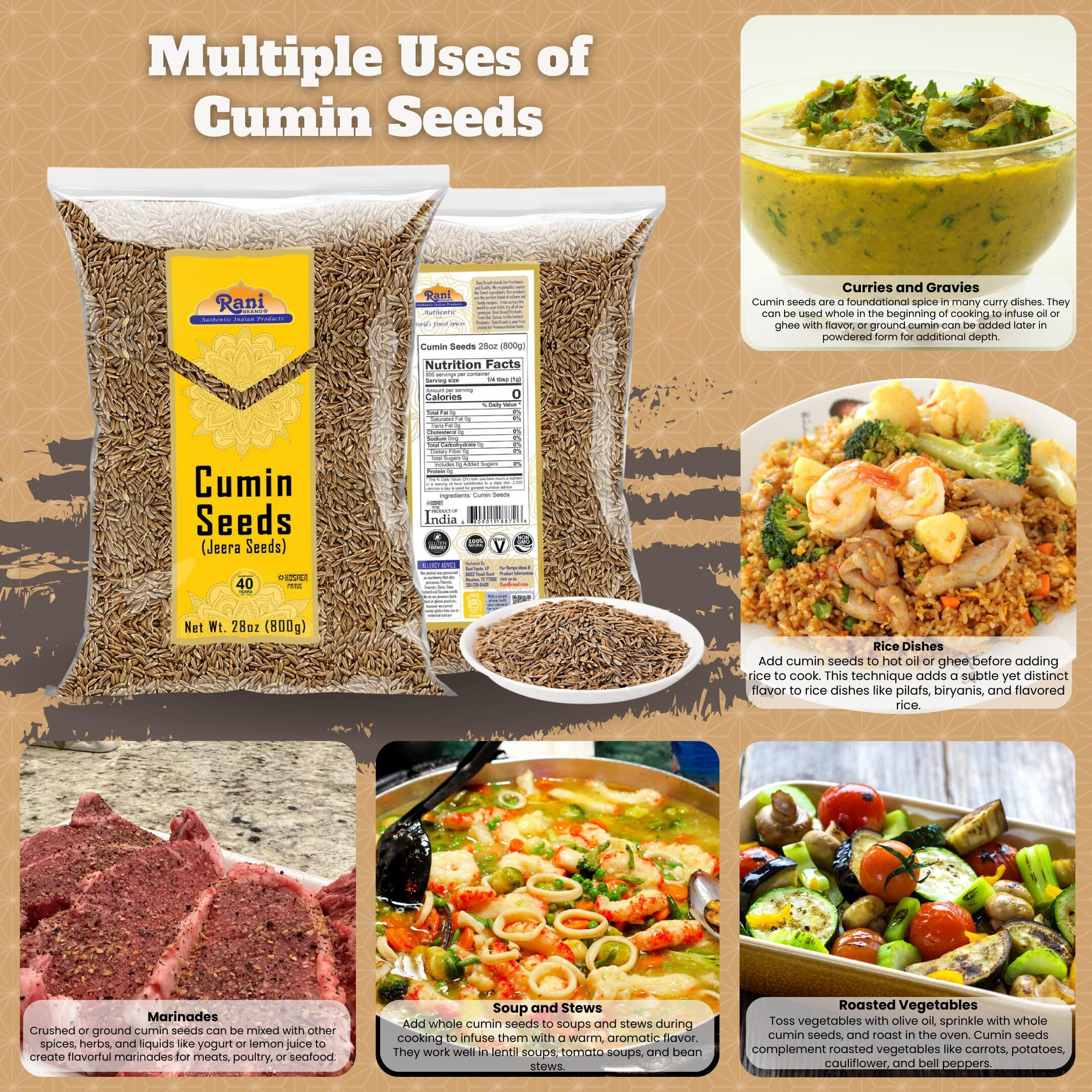 Rani Cumin Seeds Whole (Jeera) Spice 28oz (800g) ~ All Natural, Gluten Friendly, NON-GMO, Kosher, Vegan, Indian Origin