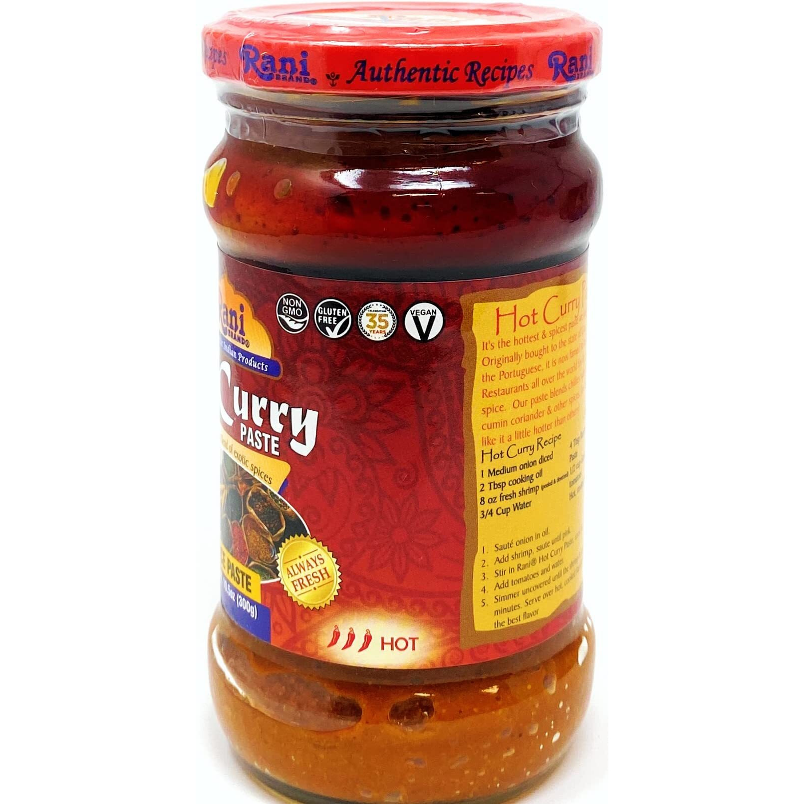 Rani Curry Paste HOT (Spice Paste) 10.5oz (300g) Glass Jar, Pack of 5+1 FREE ~ No Colors, All Natural, NON-GMO, Vegan, Gluten Free, Indian Origin