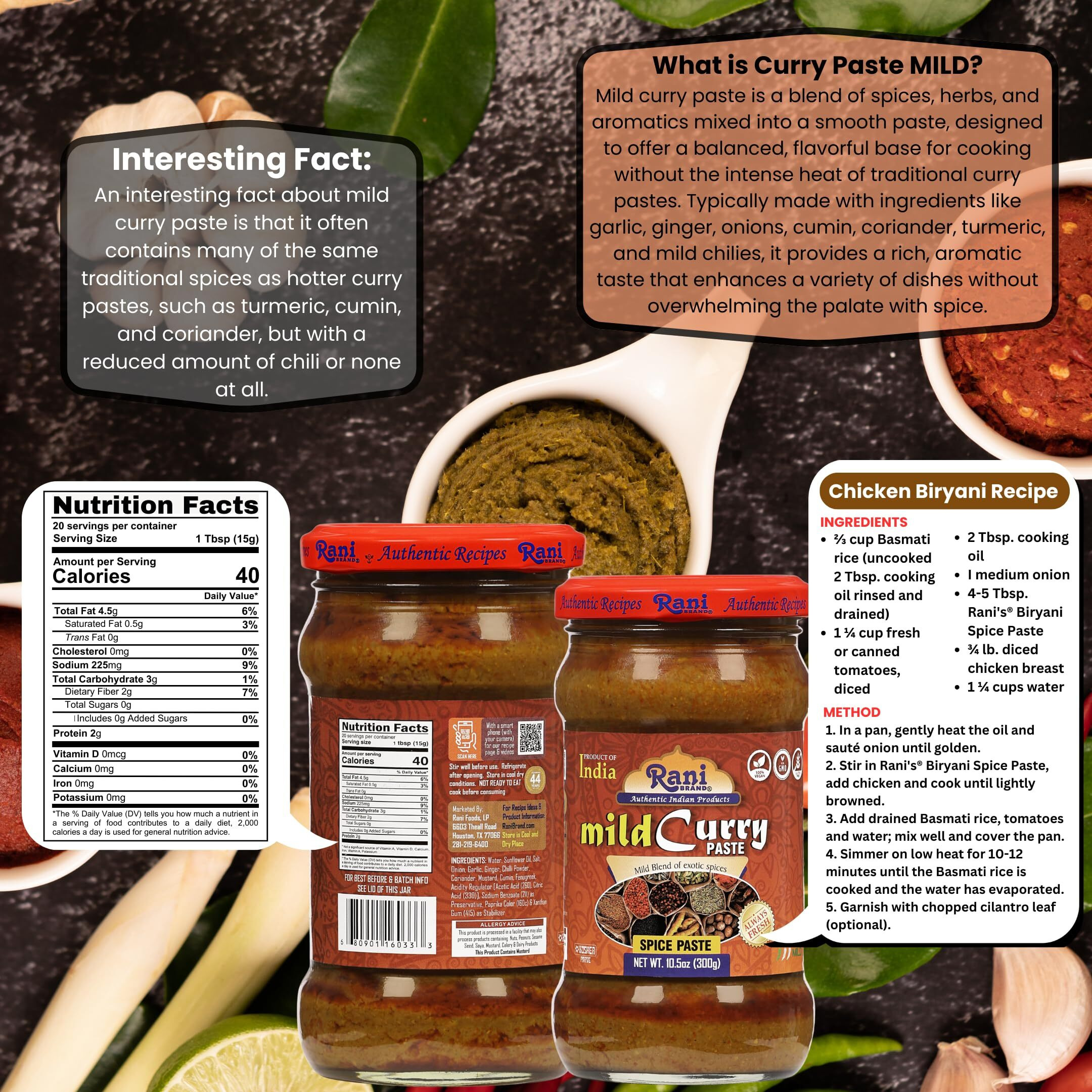Rani Curry Paste MILD (Spice Paste) 10.5oz (300g) Glass Jar, Pack of 5+1 FREE ~ No Colors, All Natural, NON-GMO, Vegan, Gluten Free, Indian Origin