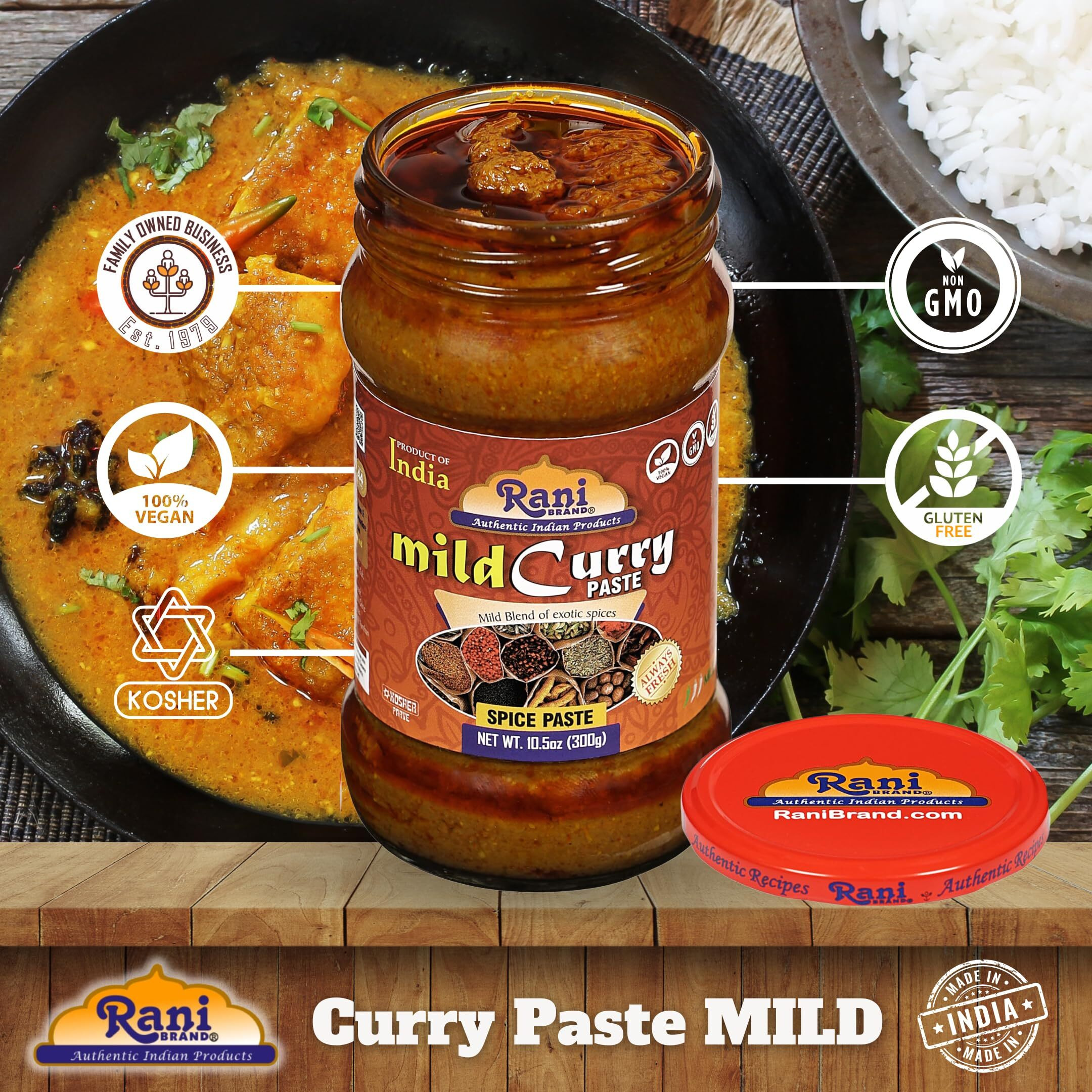 Rani Curry Paste MILD (Spice Paste) 10.5oz (300g) Glass Jar, Pack of 5+1 FREE ~ No Colors, All Natural, NON-GMO, Vegan, Gluten Free, Indian Origin
