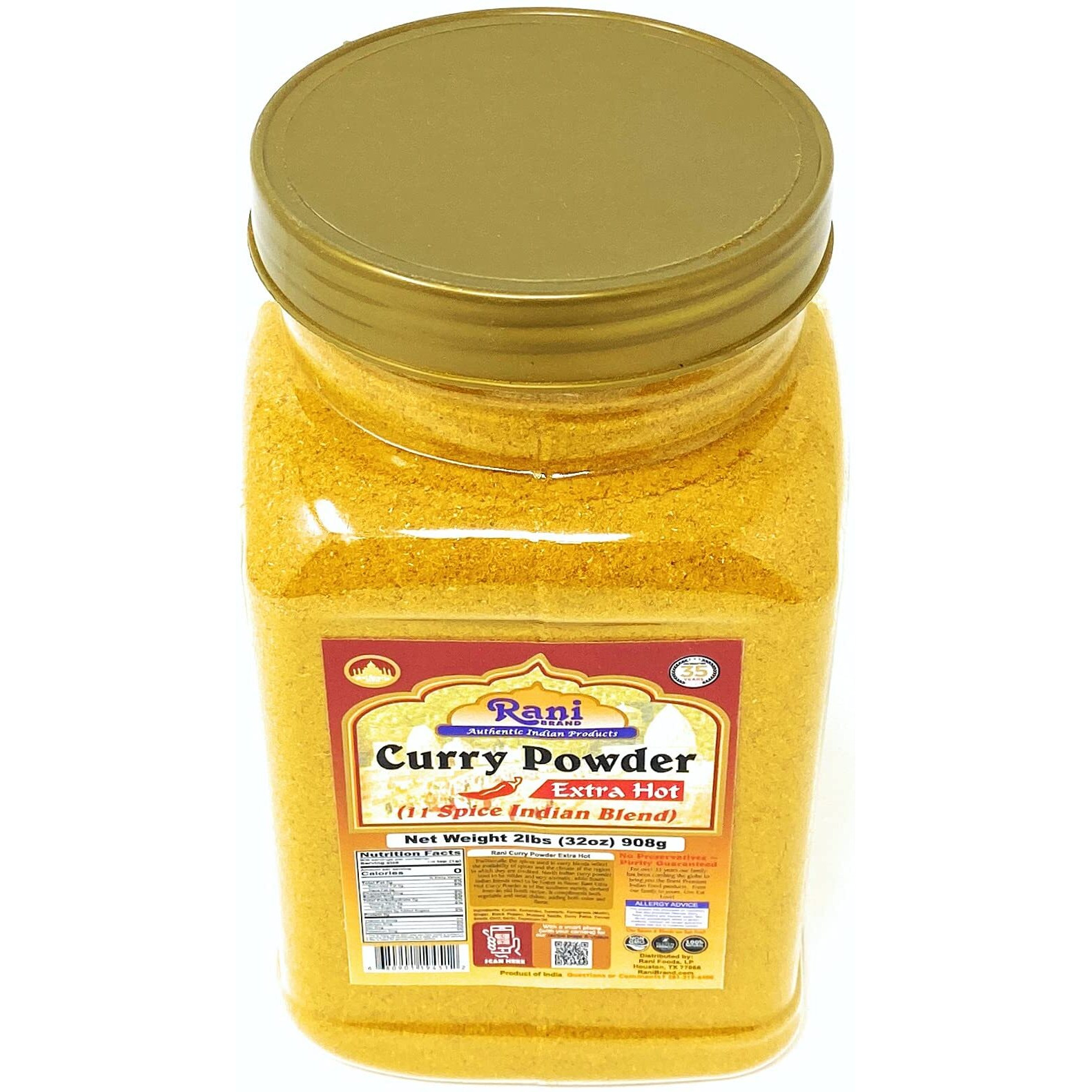 Rani Curry Powder EXTRA HOT (11-Spice Authentic Indian Blend) 32oz (2lbs) 908g PET Jar ~ All Natural, Salt-Free, Vegan, No Colors, Gluten Friendly, NON-GMO, Indian Origin