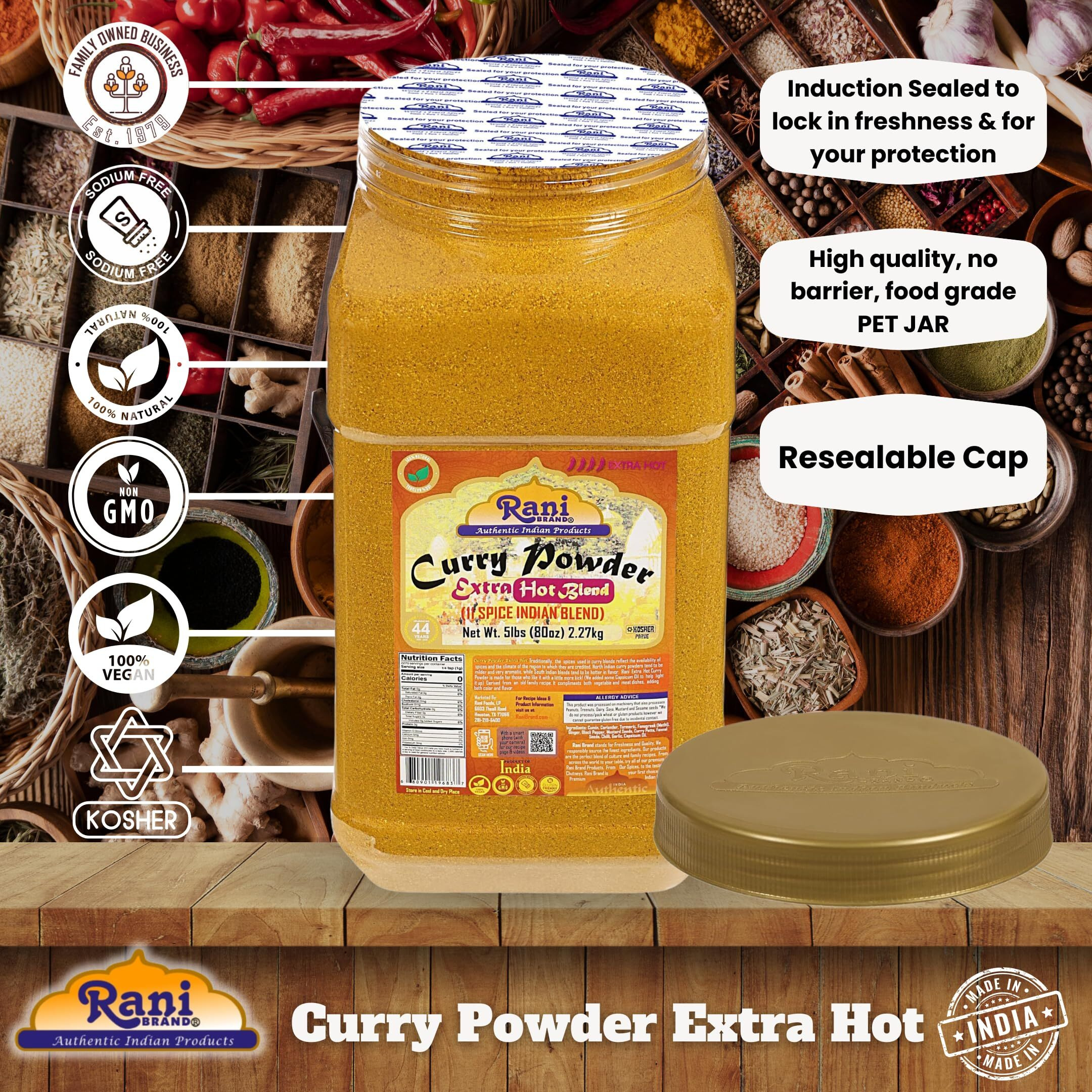 Rani Curry Powder EXTRA HOT (11-Spice Authentic Indian Blend) 80oz (5lbs) 2.27kg Bulk PET Jar ~ All Natural, Salt-Free, Vegan, No Colors, Gluten Friendly, NON-GMO, Indian Origin