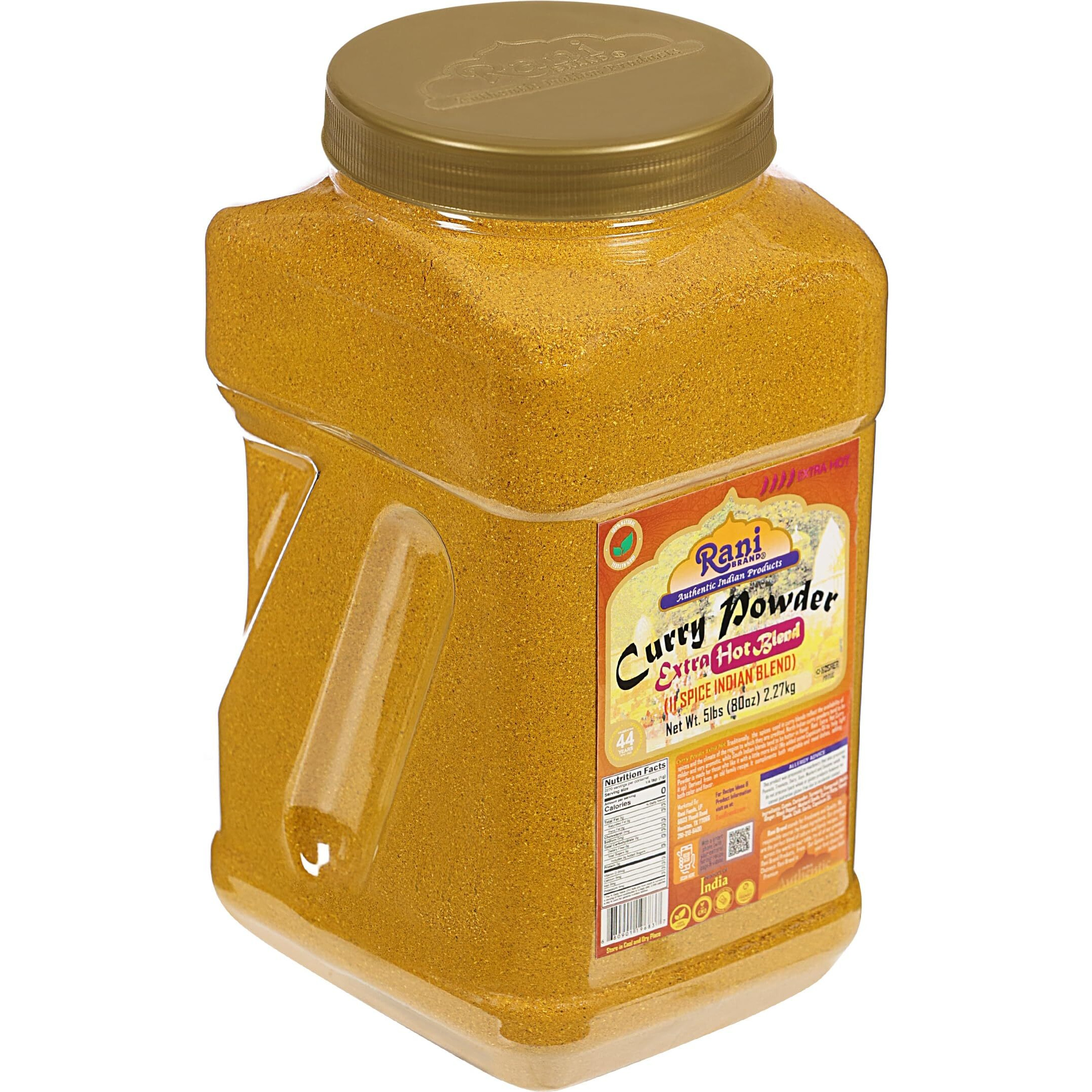 Rani Curry Powder EXTRA HOT (11-Spice Authentic Indian Blend) 80oz (5lbs) 2.27kg Bulk PET Jar ~ All Natural, Salt-Free, Vegan, No Colors, Gluten Friendly, NON-GMO, Indian Origin