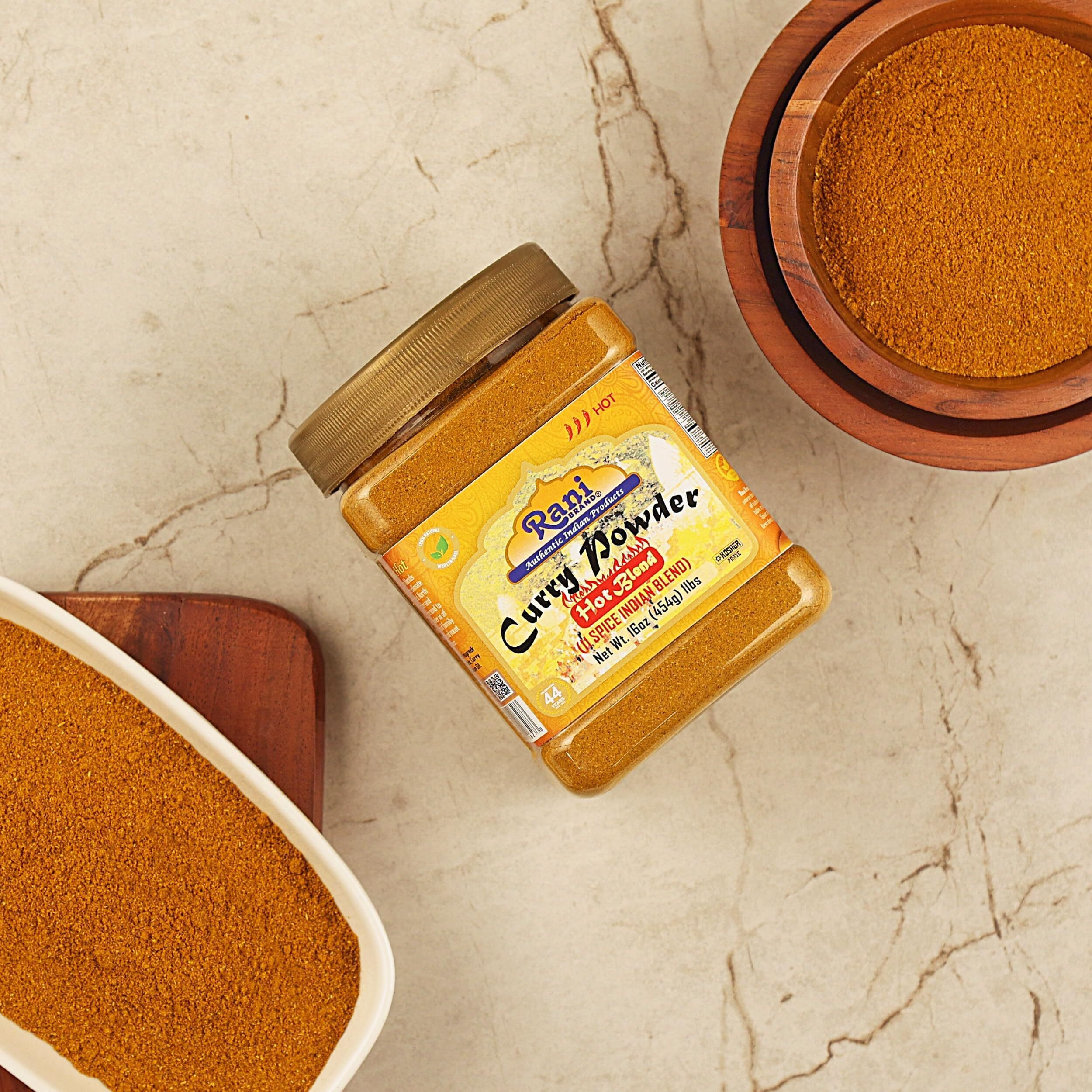 Rani Curry Powder Hot (11-Spice Authentic Indian Blend) 16oz (1lb) 454g PET Jar, Pack of 6 ~ All Natural, Salt-Free, Vegan, No Colors, Gluten Friendly, NON-GMO, Kosher, Indian Origin