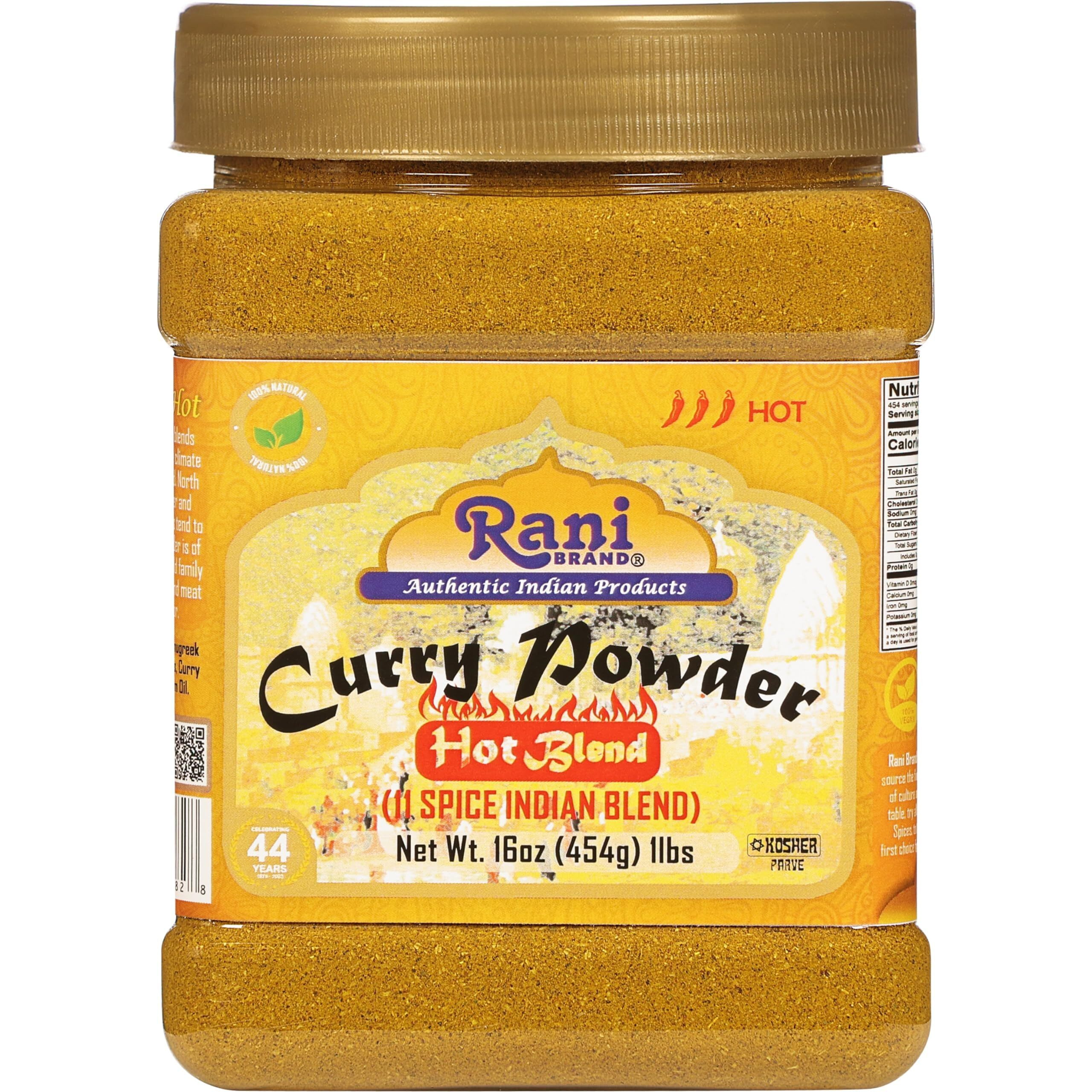 Rani Curry Powder Hot (11-Spice Authentic Indian Blend) 16oz (1lb) 454g PET Jar, Pack of 6 ~ All Natural, Salt-Free, Vegan, No Colors, Gluten Friendly, NON-GMO, Kosher, Indian Origin