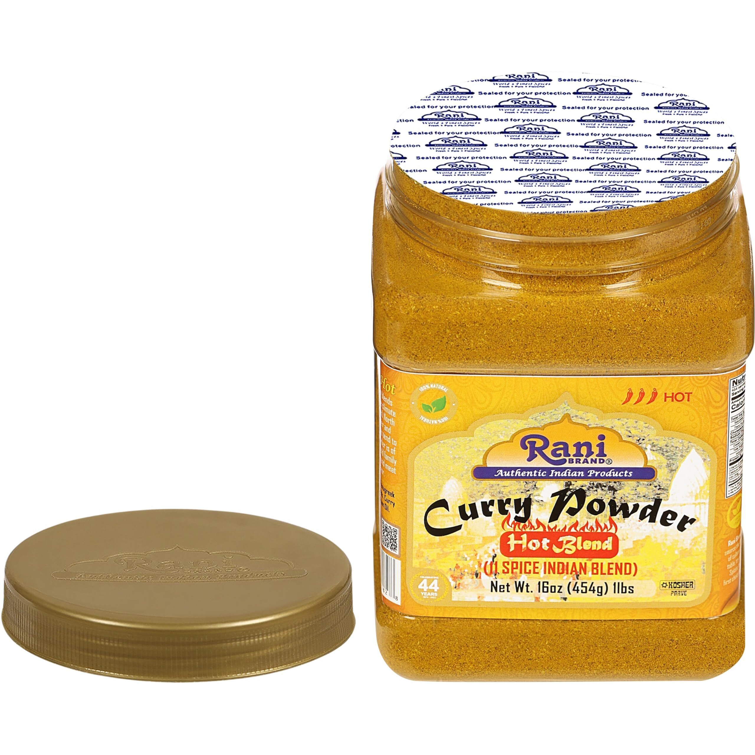 Rani Curry Powder Hot (11-Spice Authentic Indian Blend) 16oz (1lb) 454g PET Jar, Pack of 6 ~ All Natural, Salt-Free, Vegan, No Colors, Gluten Friendly, NON-GMO, Kosher, Indian Origin