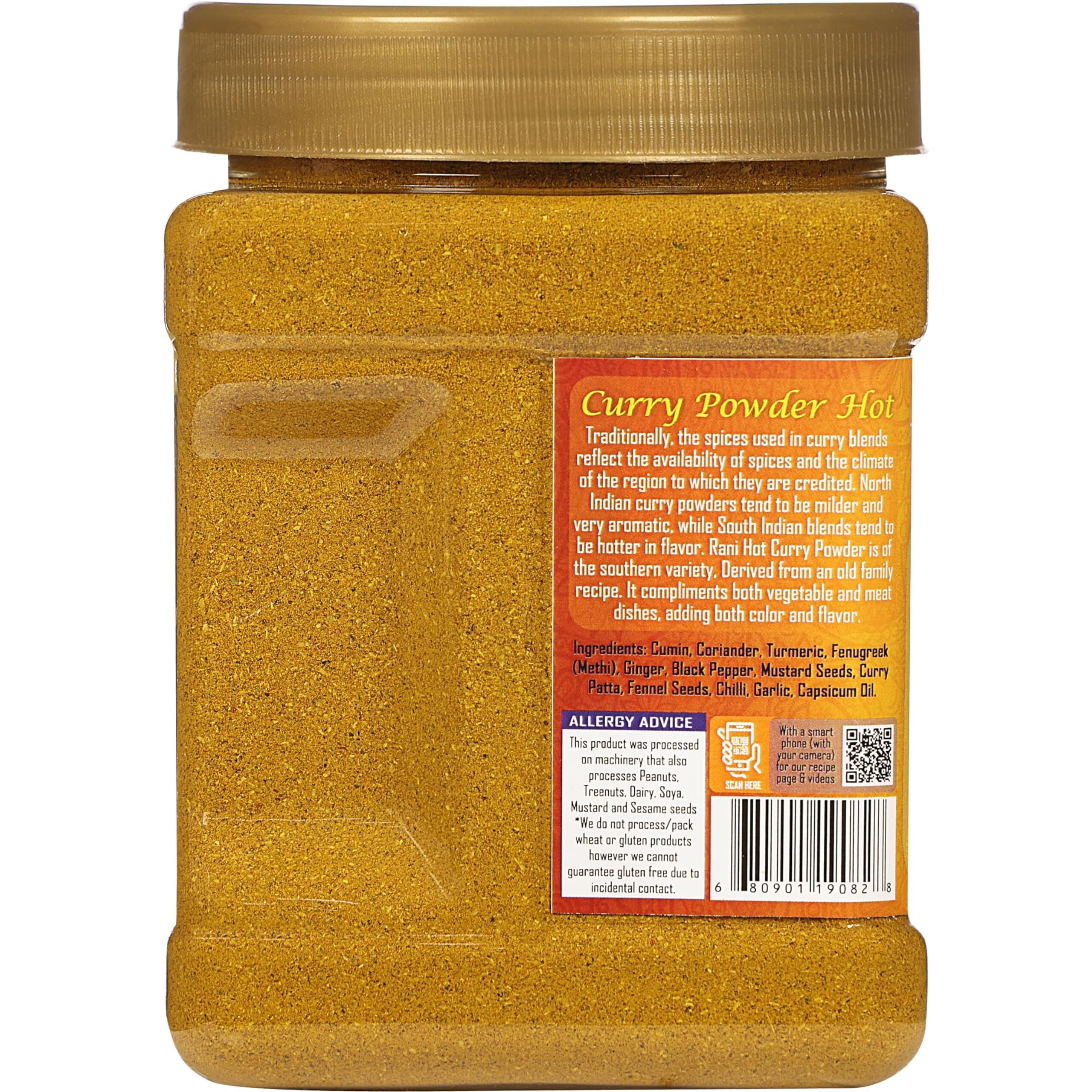 Rani Curry Powder Hot (11-Spice Authentic Indian Blend) 16oz (1lb) 454g PET Jar, Pack of 6 ~ All Natural, Salt-Free, Vegan, No Colors, Gluten Friendly, NON-GMO, Kosher, Indian Origin