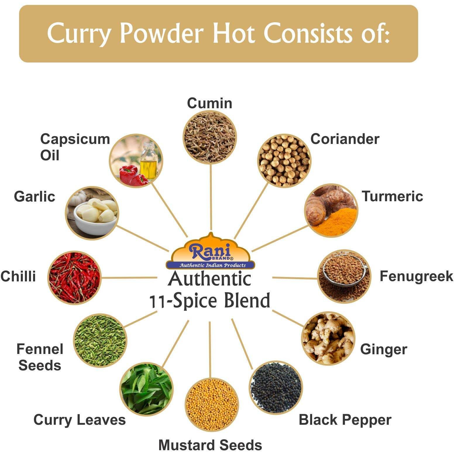 Rani Curry Powder Hot (11-Spice Authentic Indian Blend) 32oz (2lbs) 908g PET Jar ~ All Natural, Salt-Free, Vegan, No Colors, Gluten Friendly, NON-GMO, Indian Origin