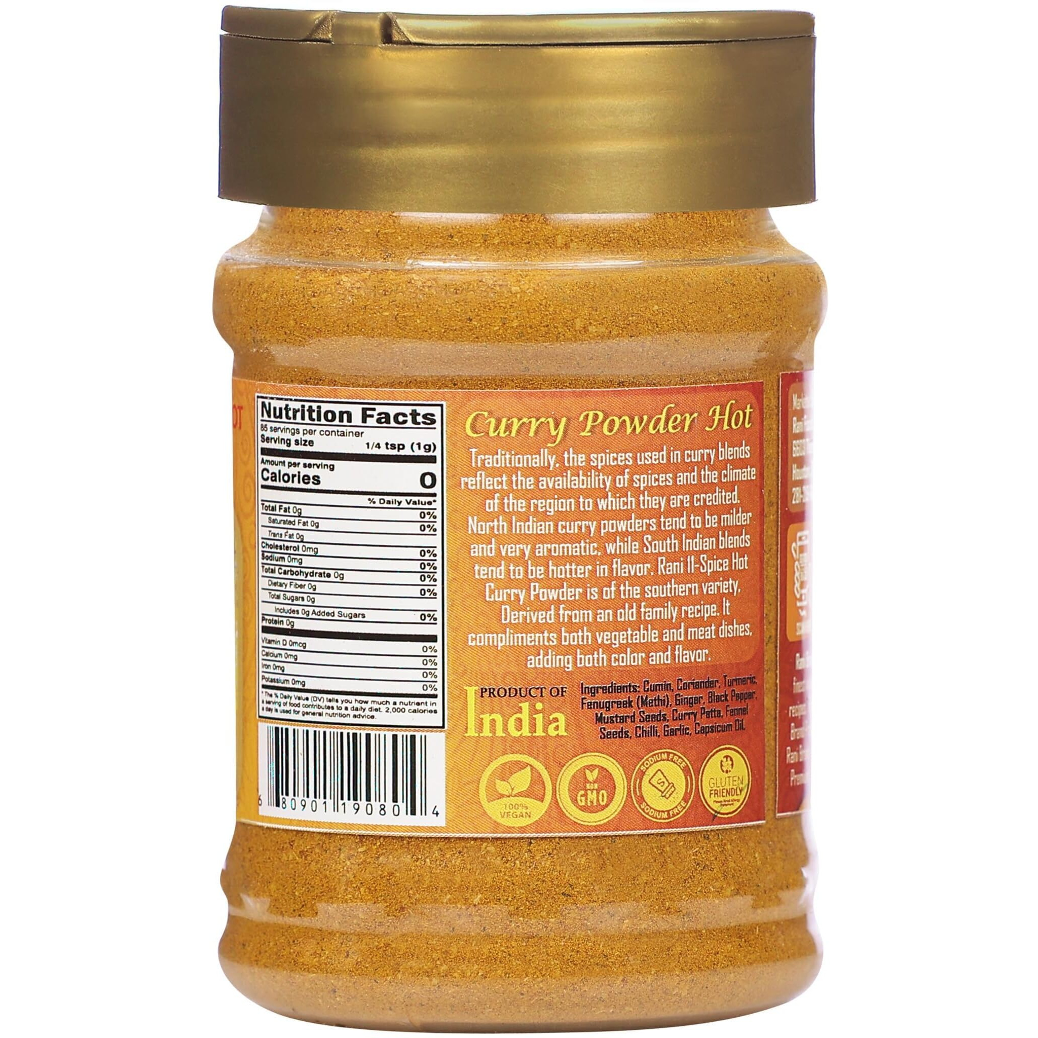 Rani Curry Powder Hot (11-Spice Authentic Indian Blend) 3oz (85g) PET Jar, Pack of 12 ~ All Natural, Salt-Free, Vegan, No Colors, Gluten Friendly, NON-GMO, Kosher, Indian Origin