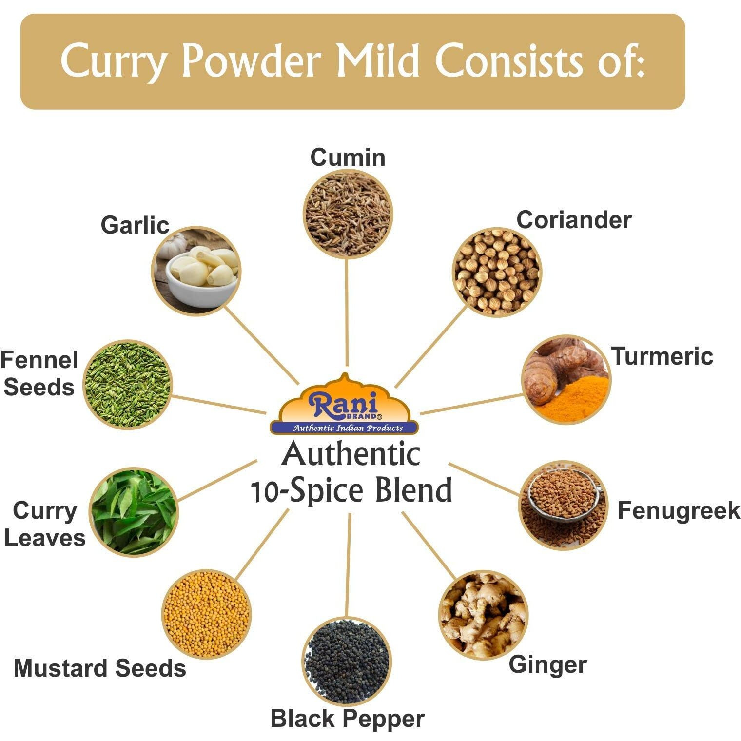 Rani Curry Powder Mild (10-Spice Authentic Indian Blend) 16oz (1lb) 454g PET Jar, Pack of 6 ~ All Natural, Salt-Free, NO Chili or Peppers, Vegan, Gluten Friendly, NON-GMO, Kosher, Indian Origin