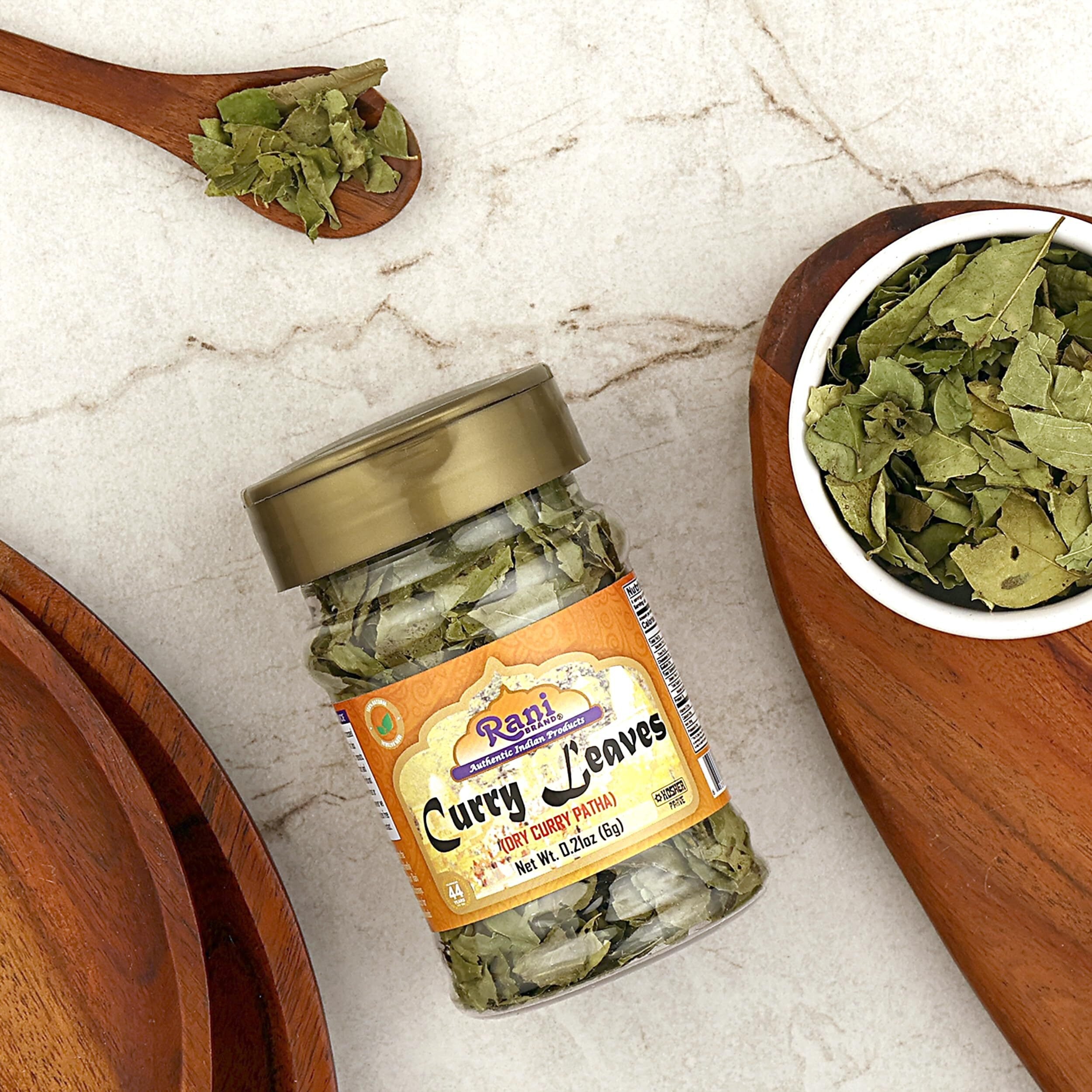 Rani Dried Curry Whole Leaves (Kari Neem Patha) Indian Spice 0.21oz (6g) PET Jar ~ Non-irradiated, All Natural, Vegan, Gluten Friendly, NON-GMO, Kosher, Product of USA