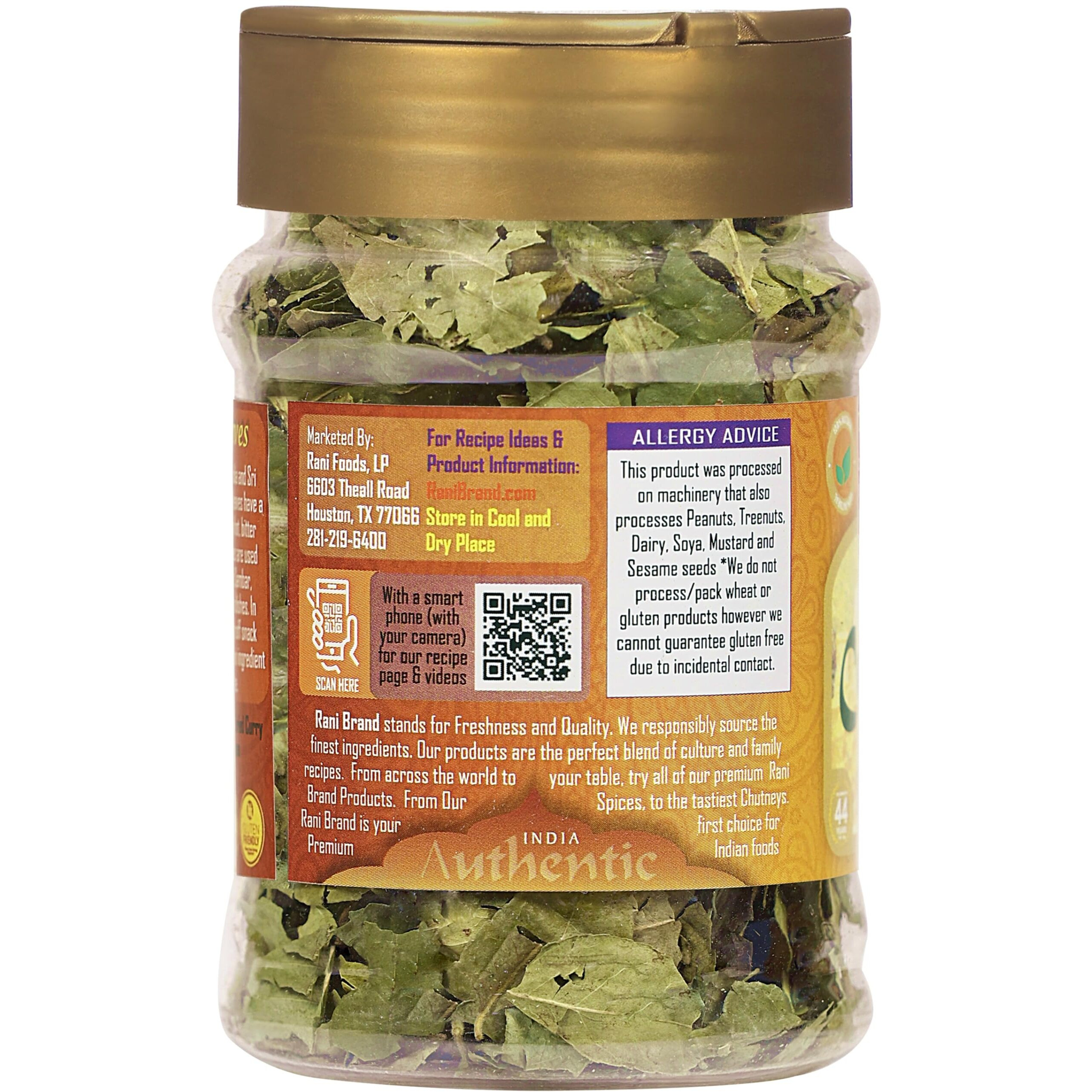 Rani Dried Curry Whole Leaves (Kari Neem Patha) Indian Spice 0.21oz (6g) PET Jar ~ Non-irradiated, All Natural, Vegan, Gluten Friendly, NON-GMO, Kosher, Product of USA