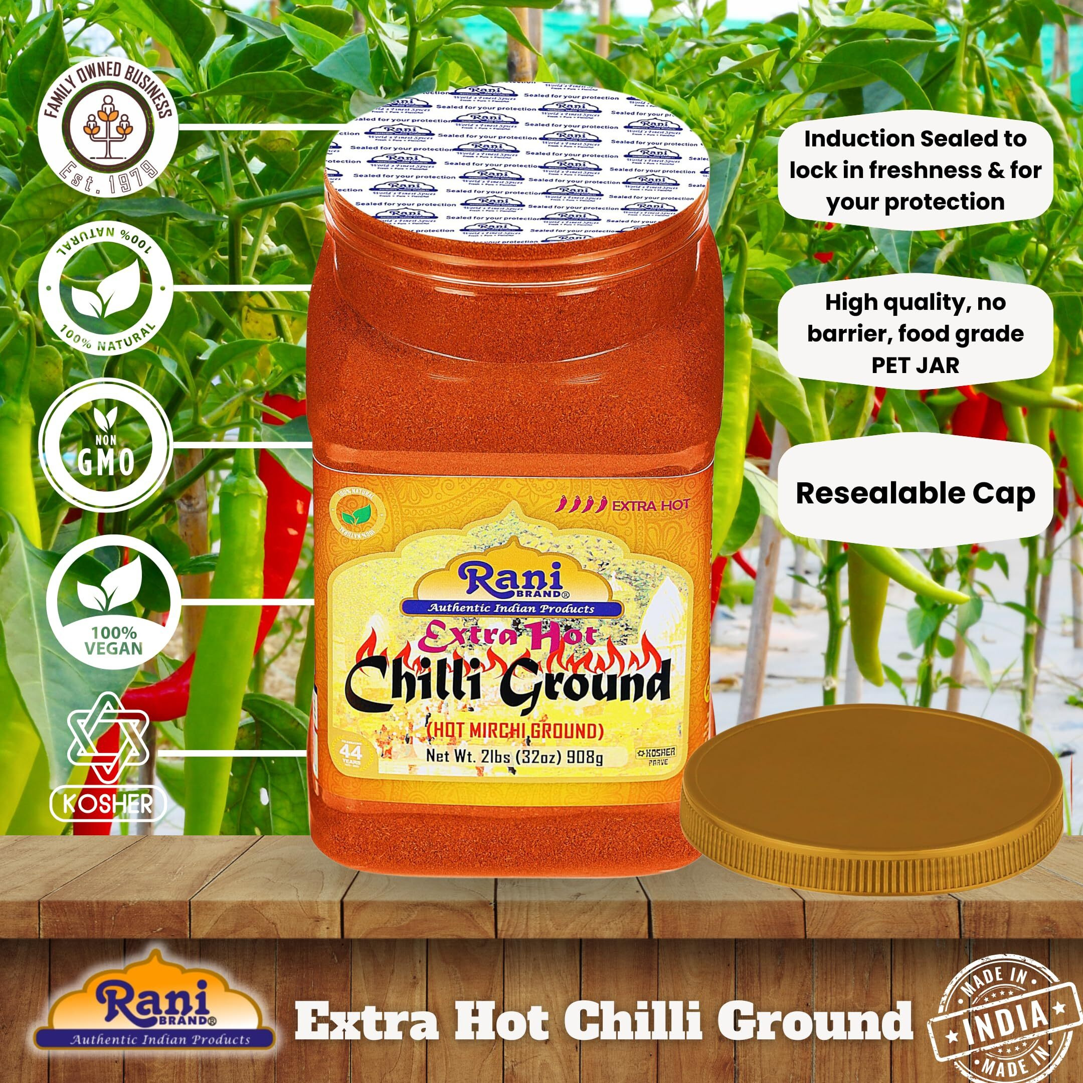 Rani Extra Hot Chilli Powder Indian Spice 32oz (2lbs) 908g PET Jar ~ All Natural, No Color added, Gluten Friendly, Vegan, NON-GMO, Kosher, No Salt or fillers